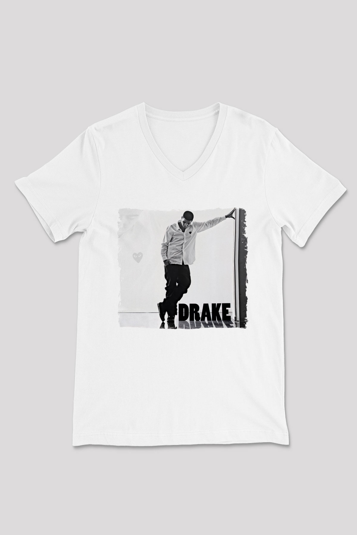 Drake Beyaz Unisex V Yaka Tişört