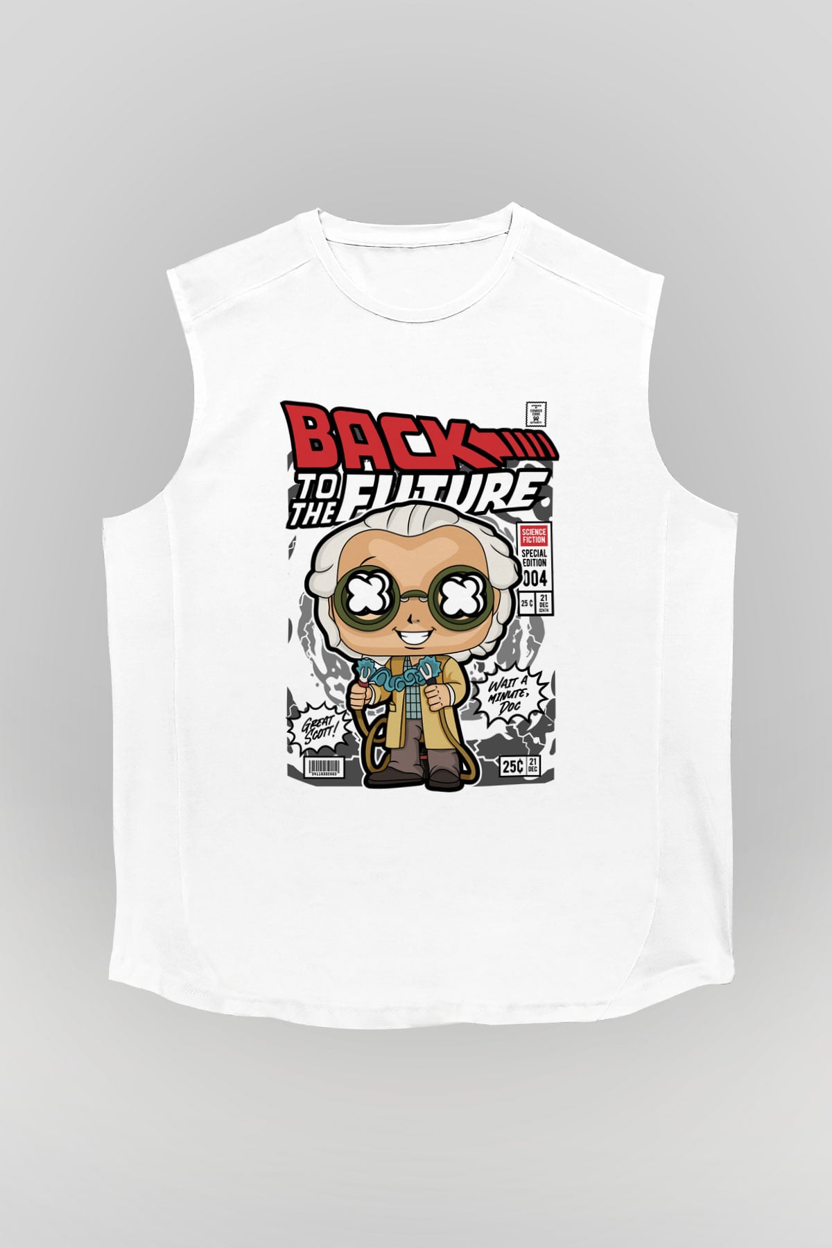 DrBrown Baskılı Unisex Beyaz Kolsuz Tişört