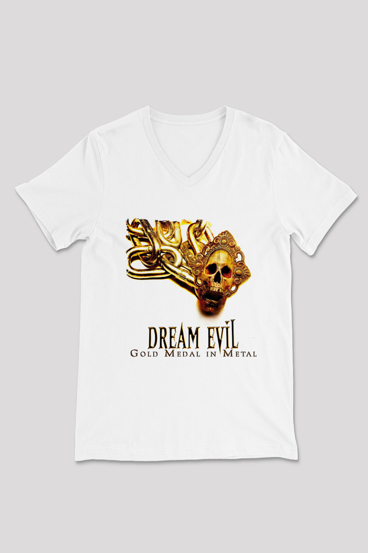 Dream Evil Baskılı Beyaz Unisex V Yaka Tişört - Tshirt