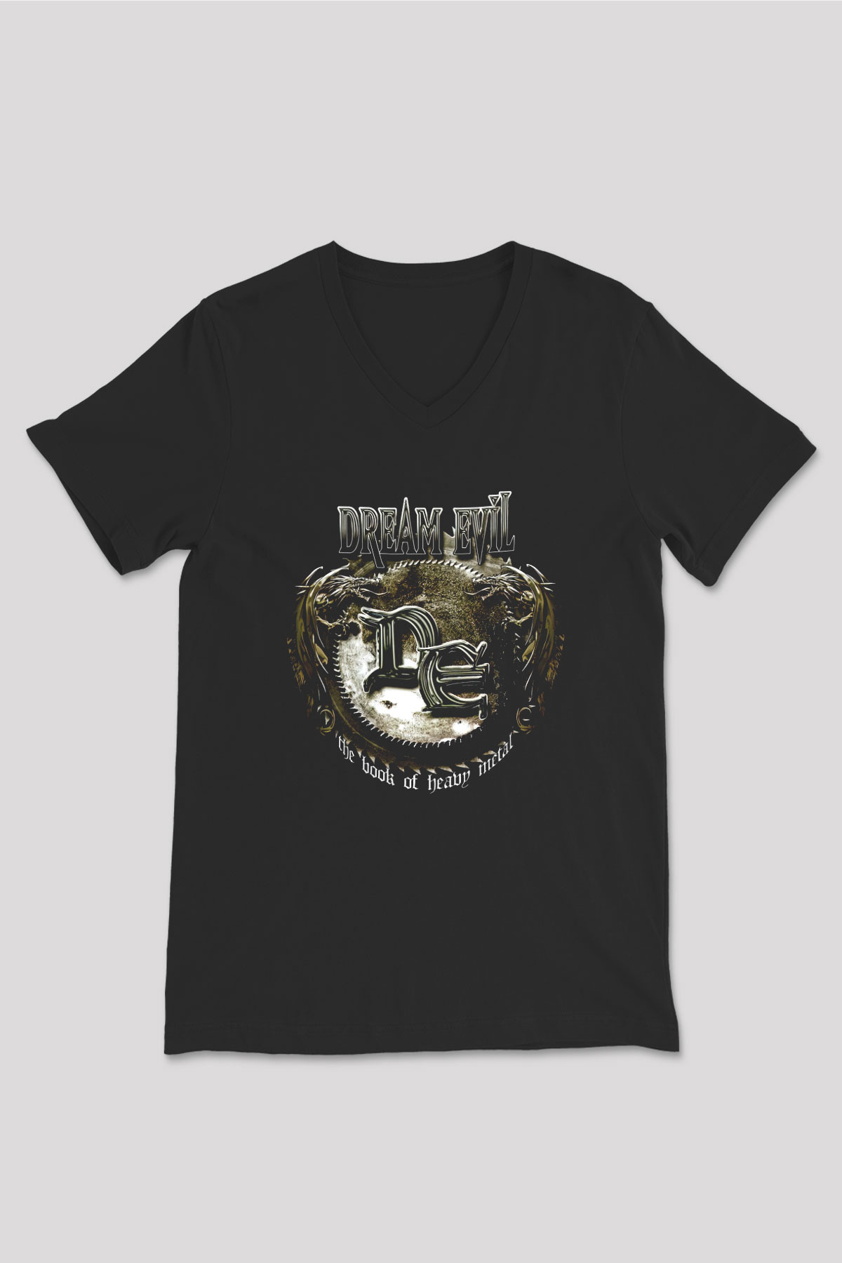 Dream Evil Baskılı Unisex Siyah V Yaka Tişört - Tshirt
