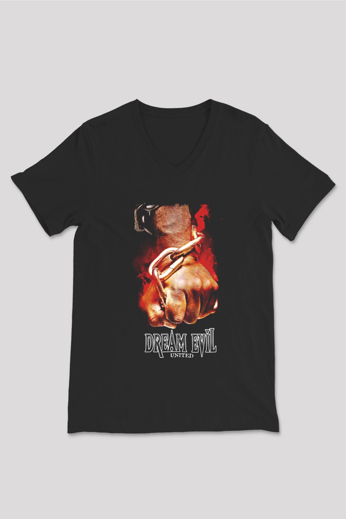 Dream Evil Baskılı Unisex Siyah V Yaka Tişört - Tshirt