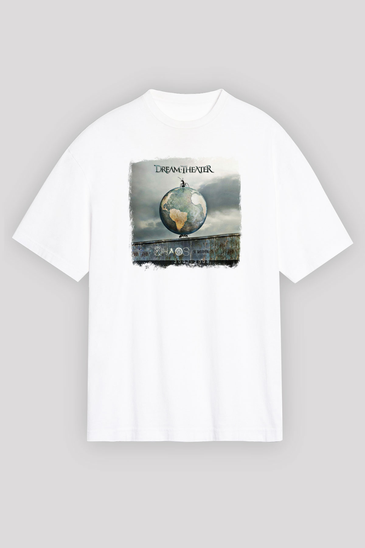 Dream Theater Baskılı Unisex Beyaz Oversize Tişört