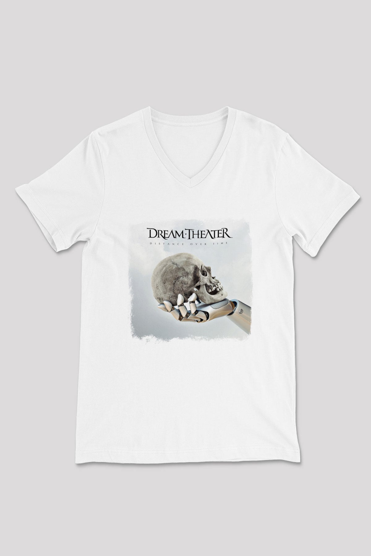 Dream Theater Baskılı Unisex Beyaz V Yaka Tişört