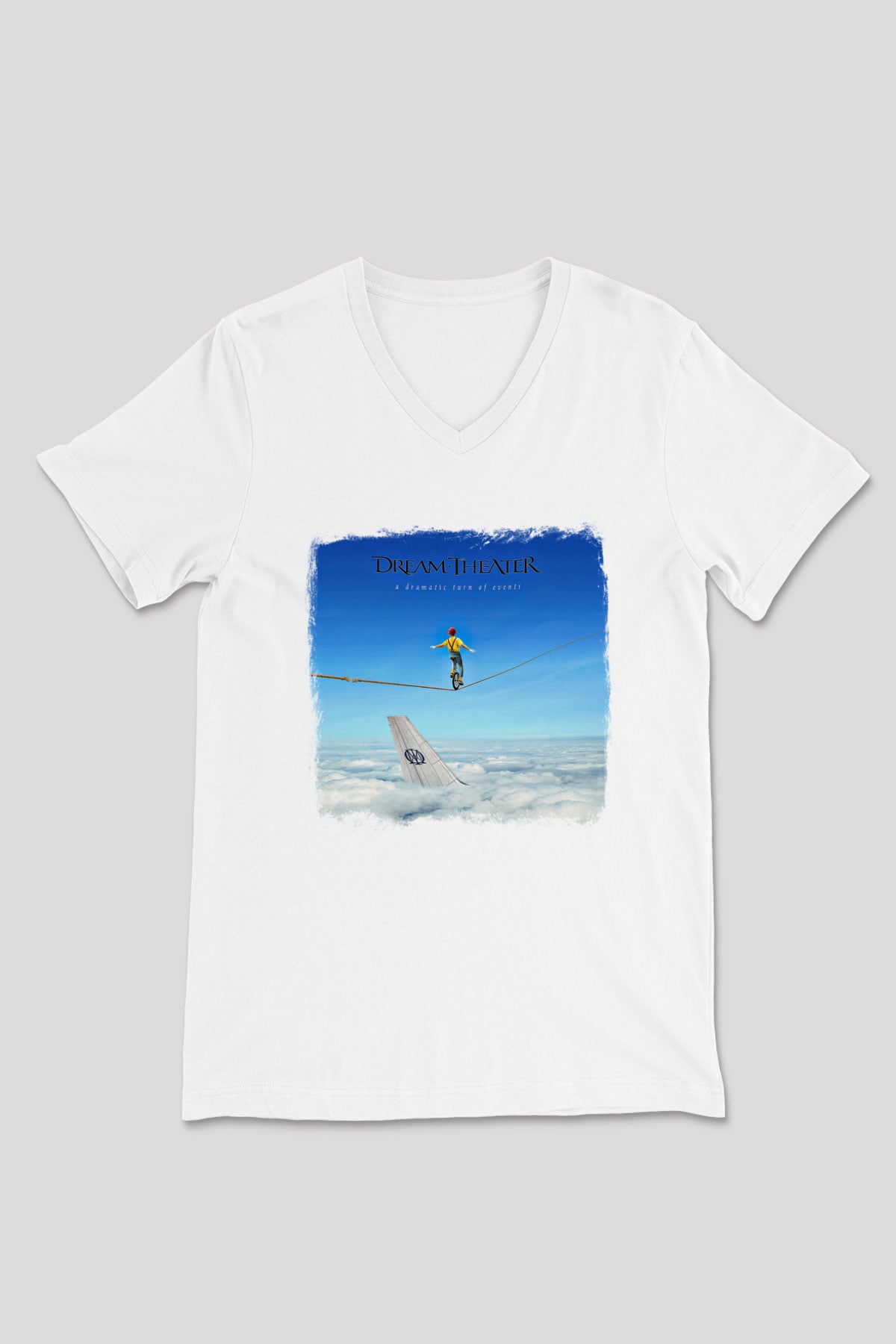 Dream Theater Baskılı Unisex Beyaz V Yaka Tişört