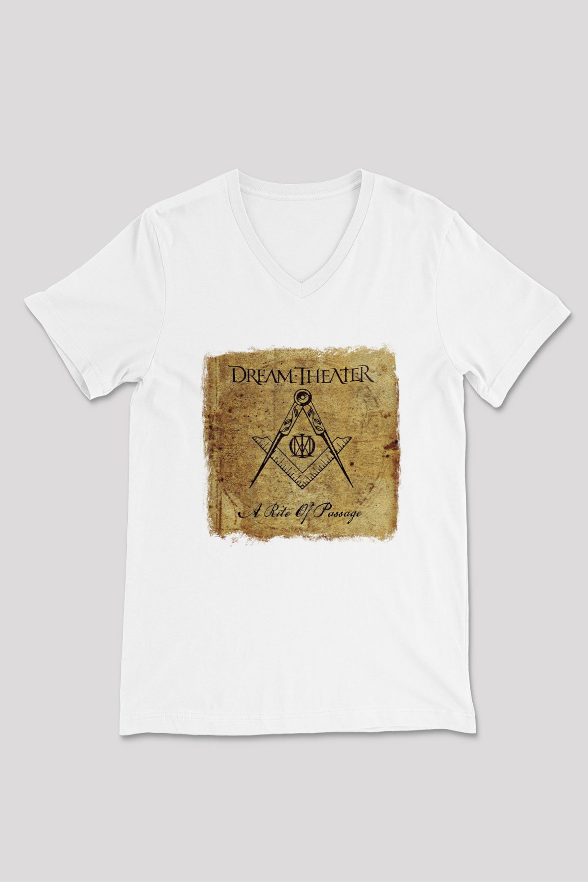 Dream Theater Baskılı Unisex Beyaz V Yaka Tişört