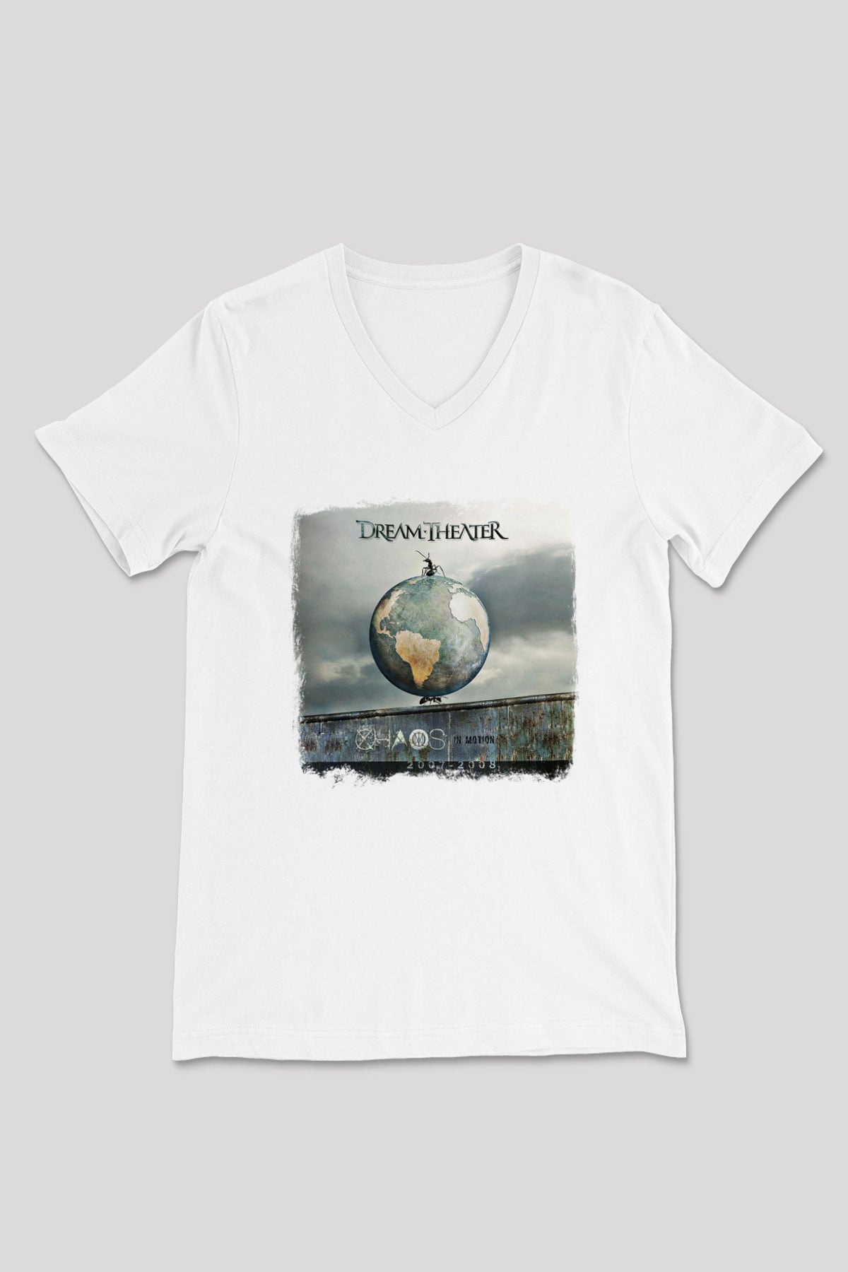 Dream Theater Baskılı Unisex Beyaz V Yaka Tişört