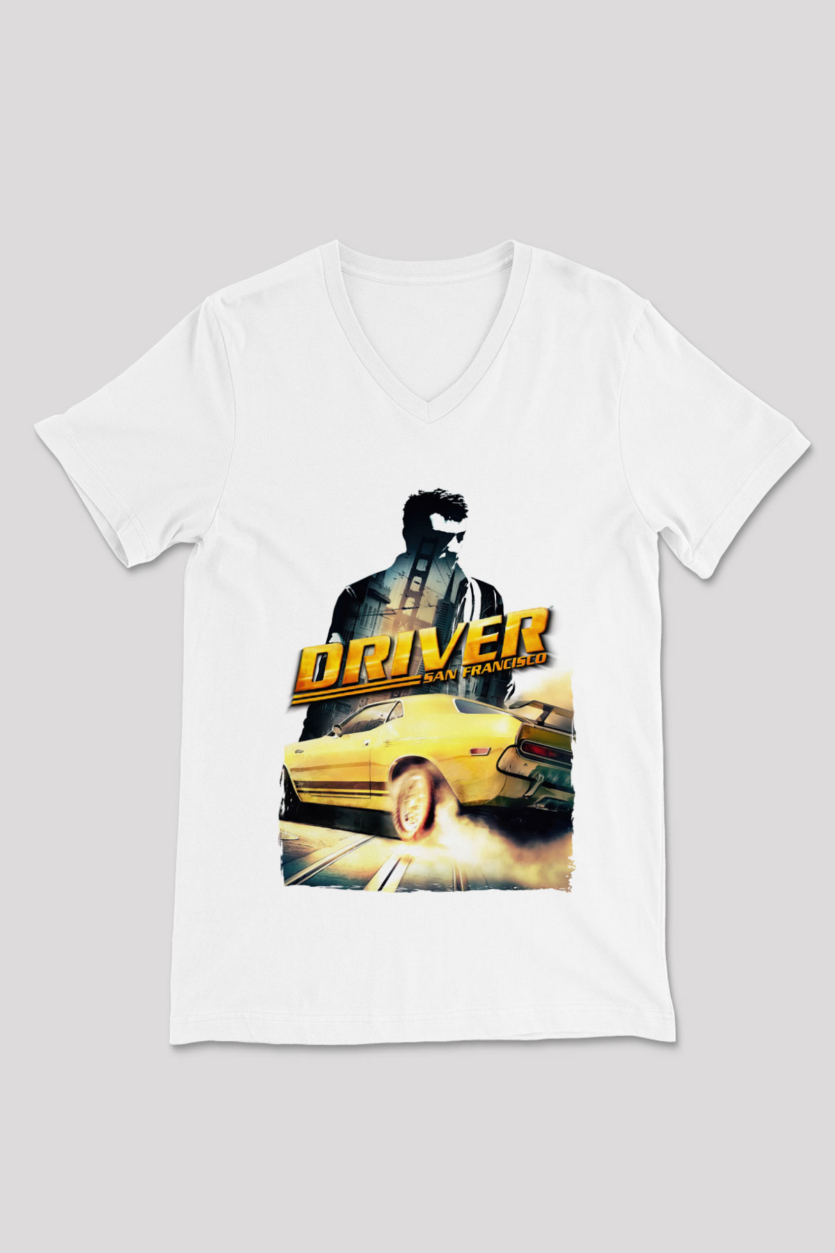 Driver Beyaz Unisex V Yaka Tişört