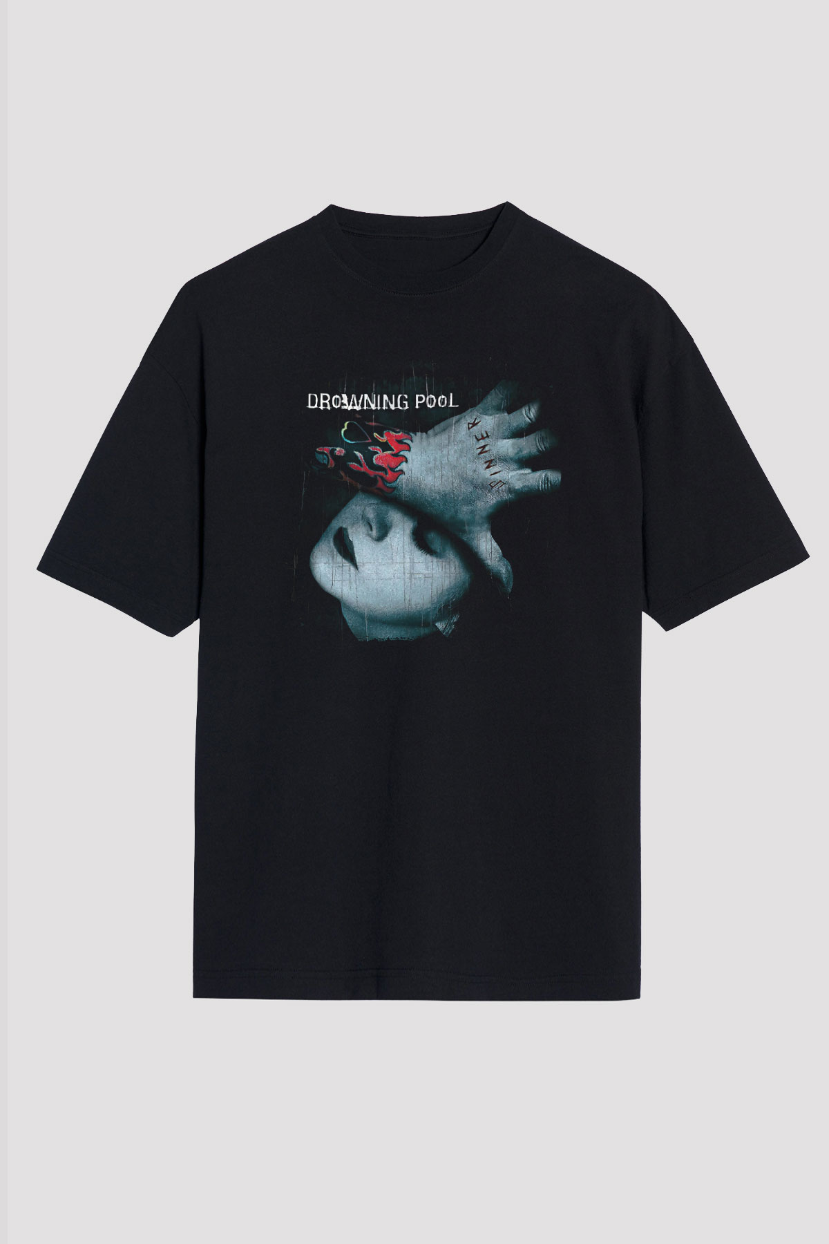 Drowning Pool Baskılı Unisex Siyah Oversize Tişört - Tshirt