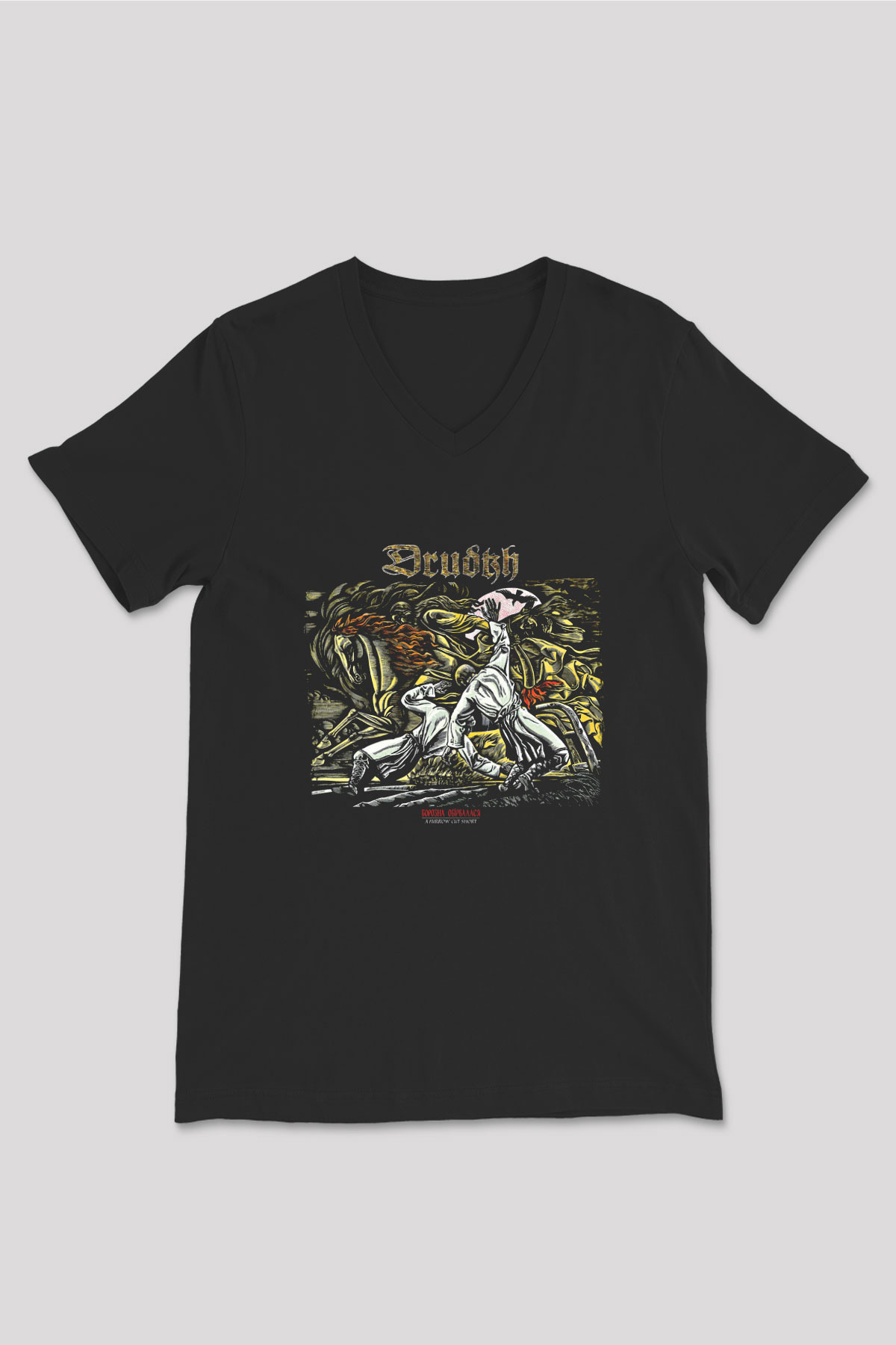 Drudkh Baskılı Unisex Siyah V Yaka Tişört