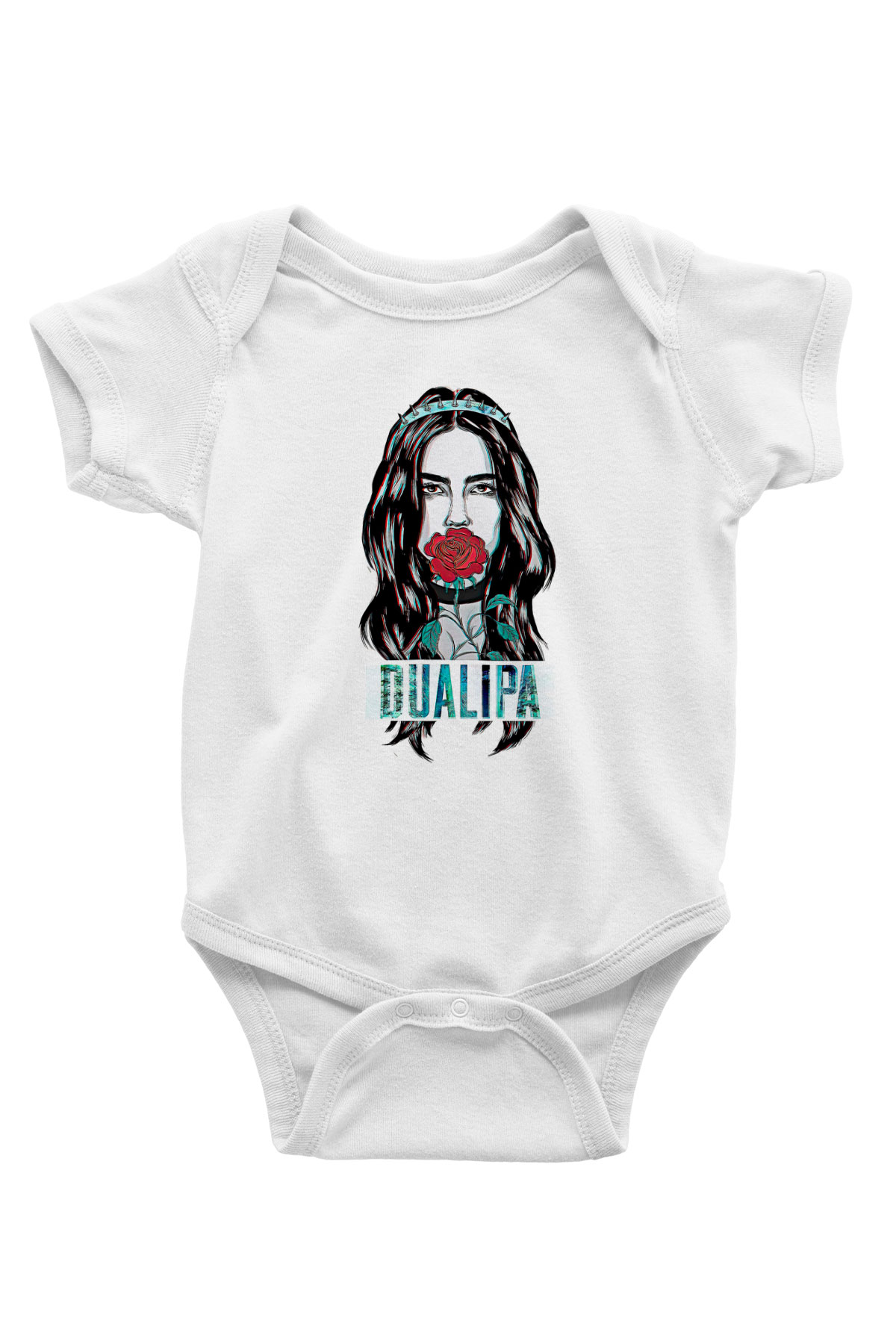 Dua Lipa Baskılı Beyaz Unisex Bebek Body - Zıbın