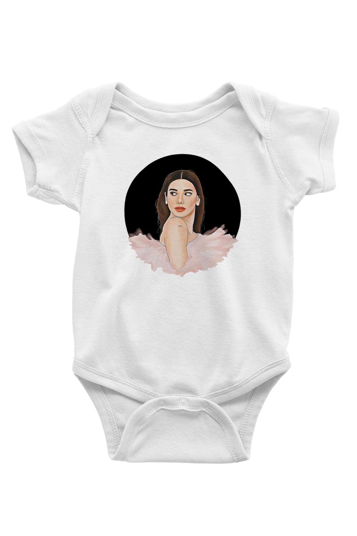 Dua Lipa Baskılı Beyaz Unisex Bebek Body - Zıbın