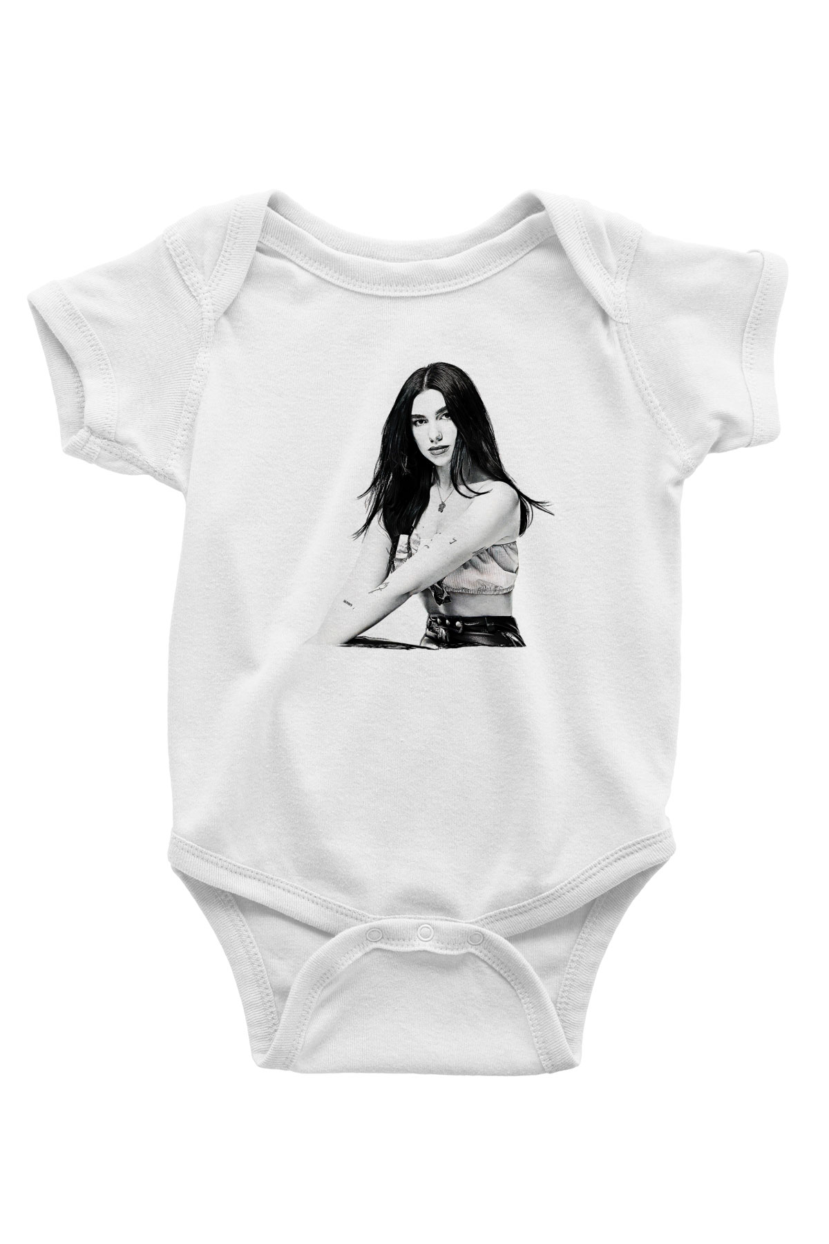Dua Lipa Baskılı Beyaz Unisex Bebek Body - Zıbın