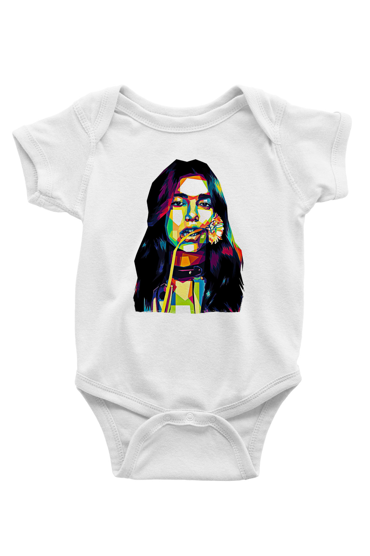 Dua Lipa Baskılı Beyaz Unisex Bebek Body - Zıbın