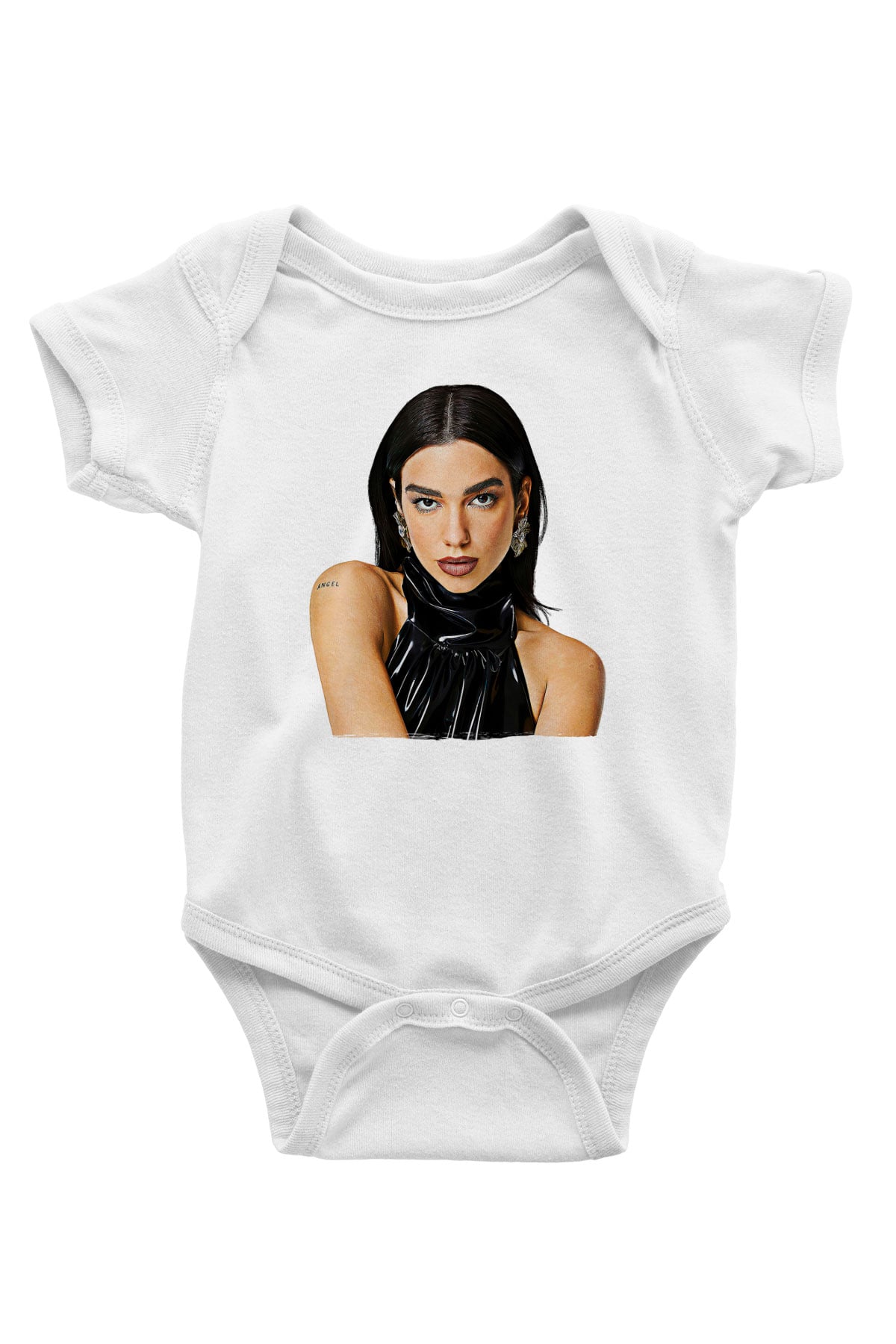 Dua Lipa Baskılı Beyaz Unisex Bebek Body - Zıbın