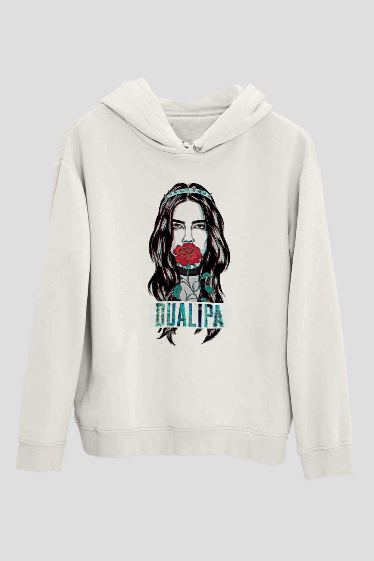 Dua Lipa Baskılı Beyaz Unisex Kapüşonlu Sweatshirt