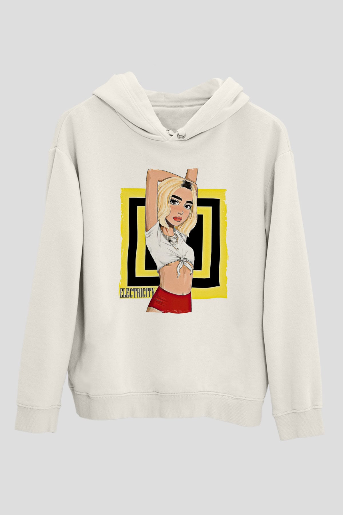 Dua Lipa Baskılı Beyaz Unisex Kapüşonlu Sweatshirt