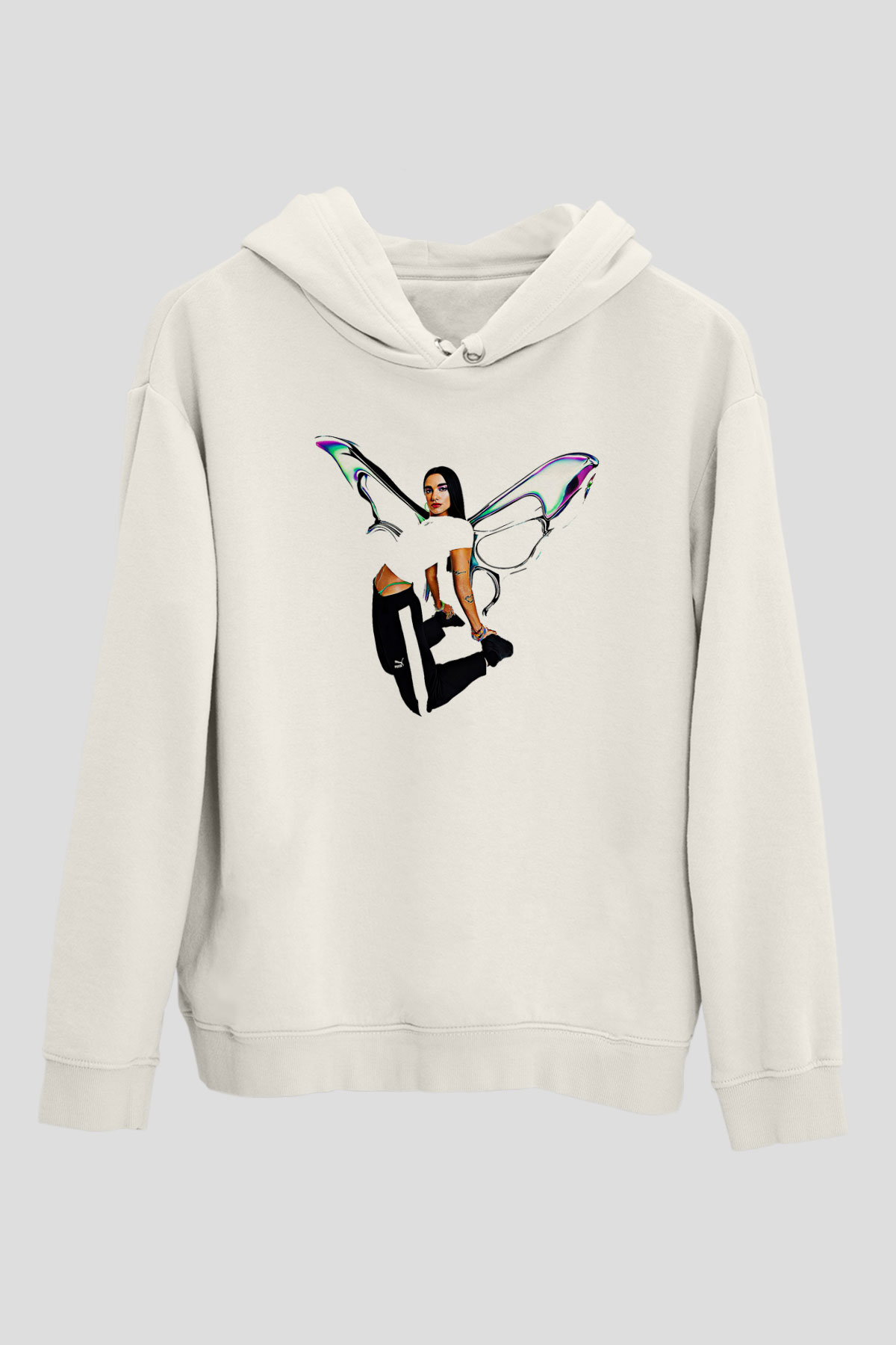Dua Lipa Baskılı Beyaz Unisex Kapüşonlu Sweatshirt