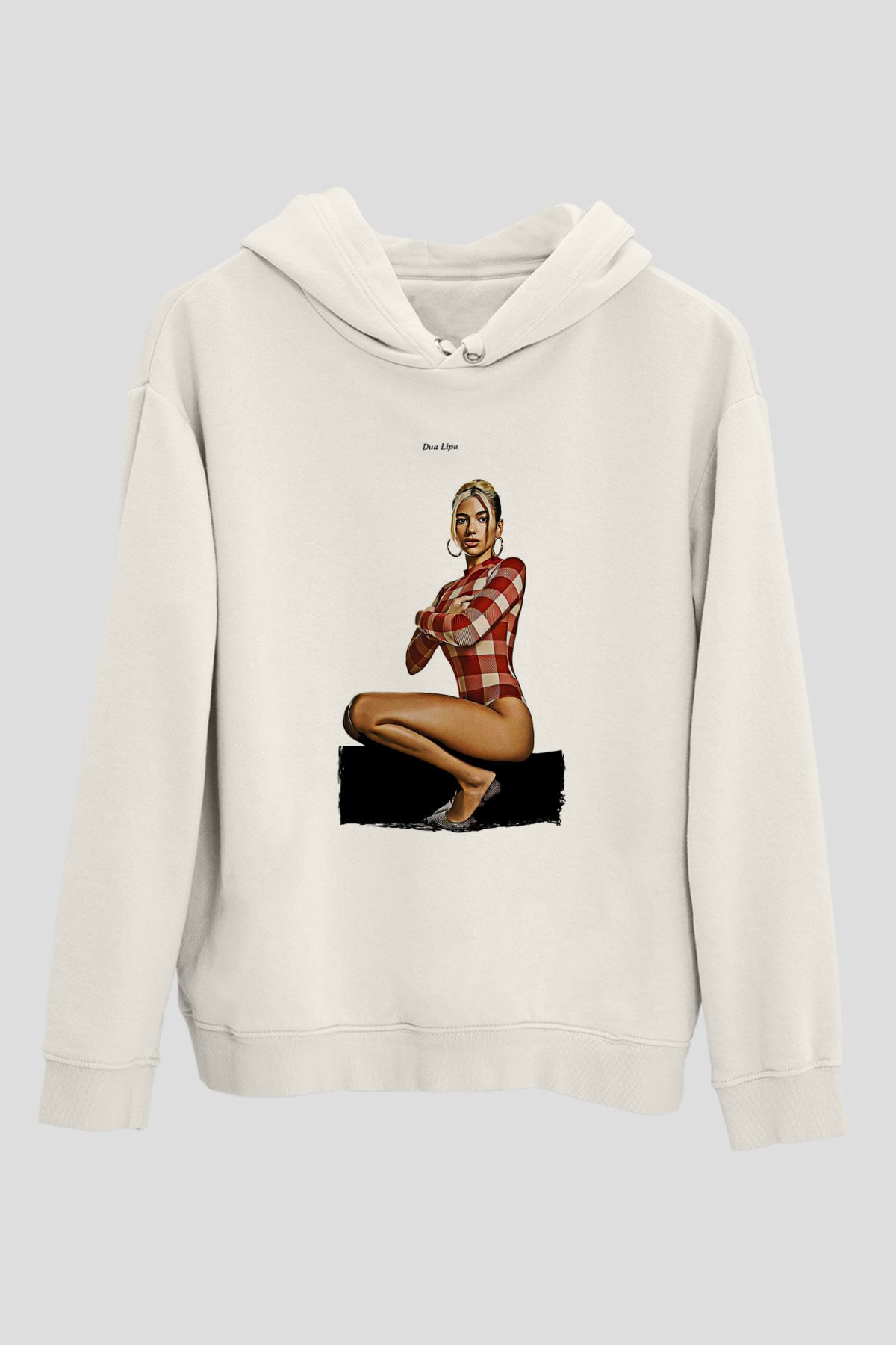 Dua Lipa Baskılı Beyaz Unisex Kapüşonlu Sweatshirt