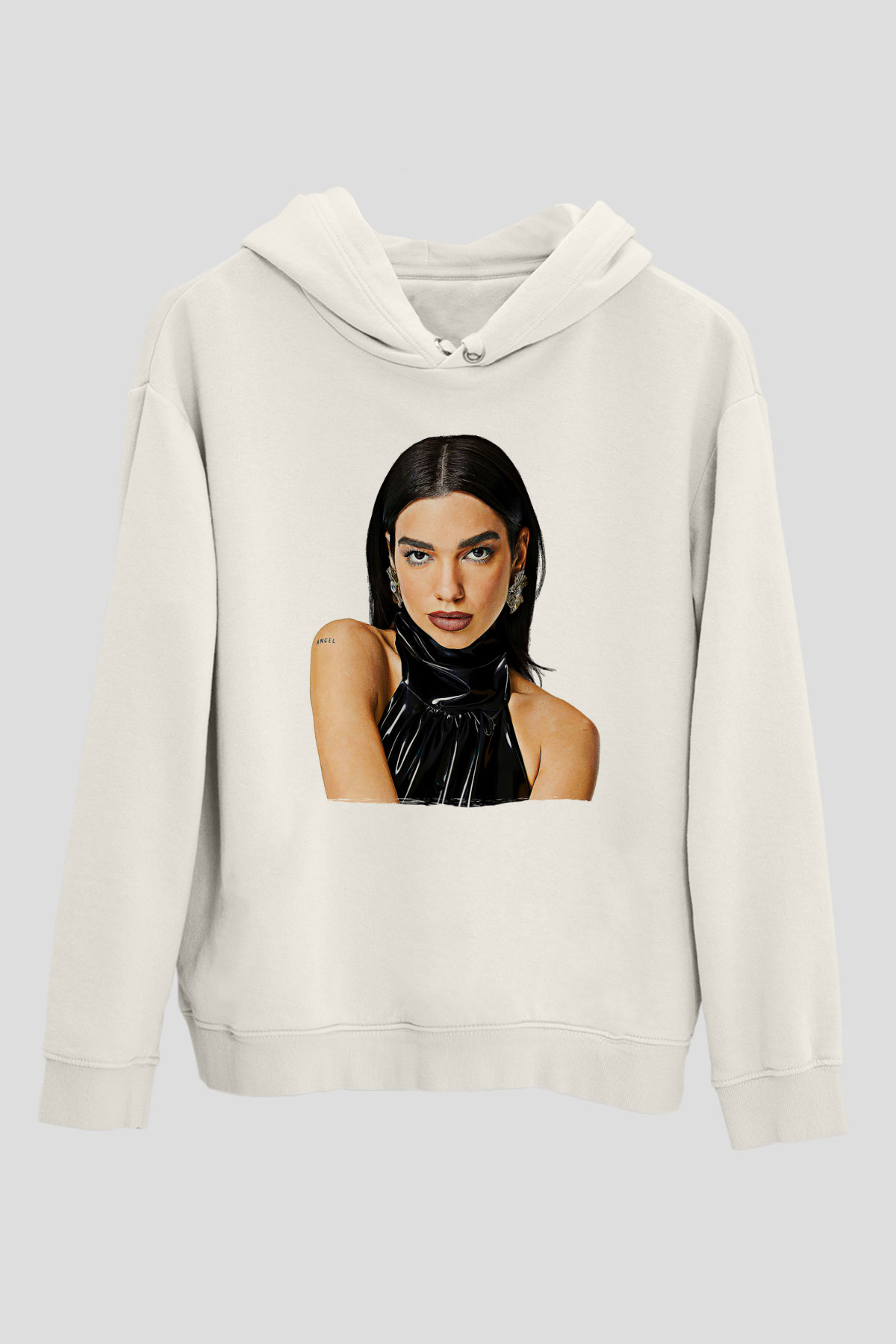 Dua Lipa Baskılı Beyaz Unisex Kapüşonlu Sweatshirt