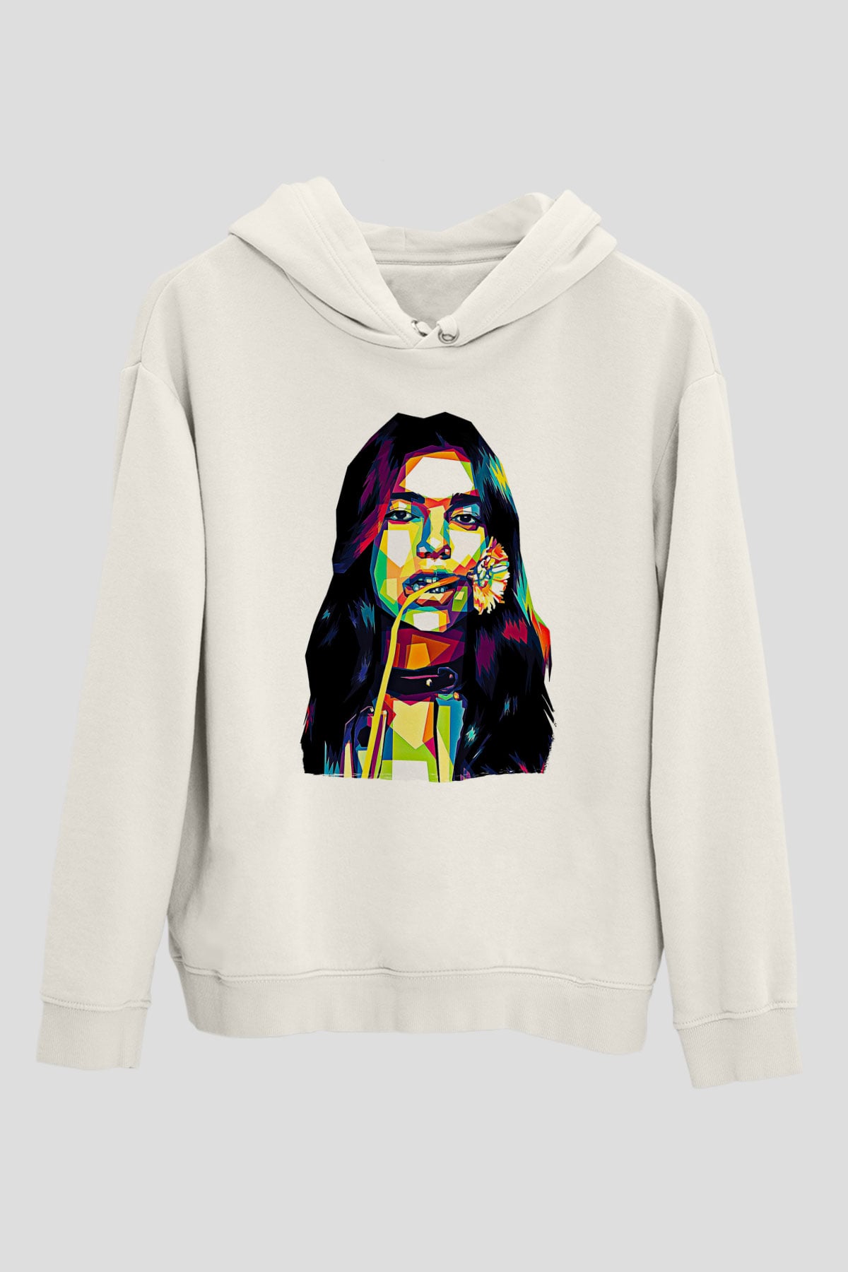 Dua Lipa Baskılı Beyaz Unisex Kapüşonlu Sweatshirt