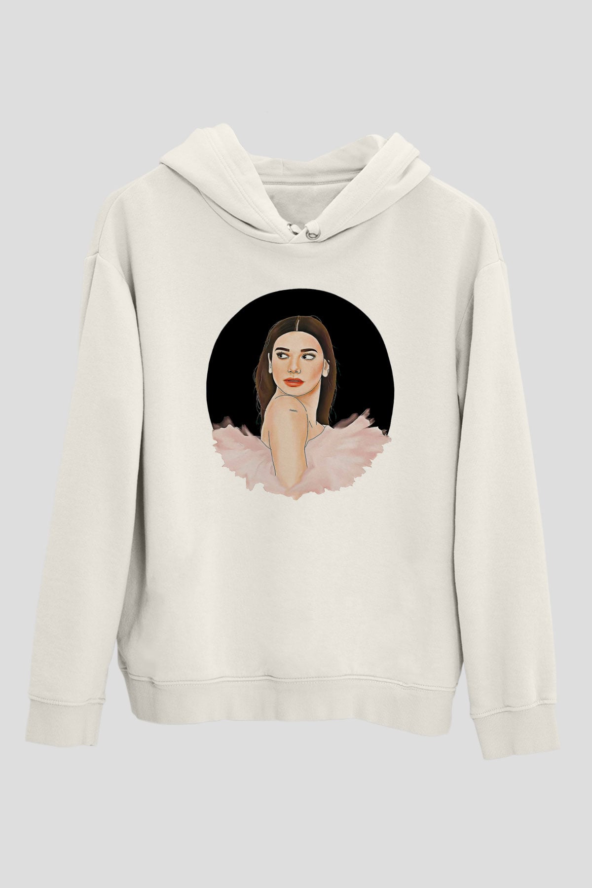 Dua Lipa Baskılı Beyaz Unisex Kapüşonlu Sweatshirt
