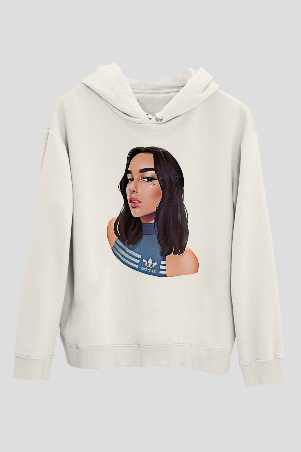 Dua Lipa Baskılı Beyaz Unisex Kapüşonlu Sweatshirt