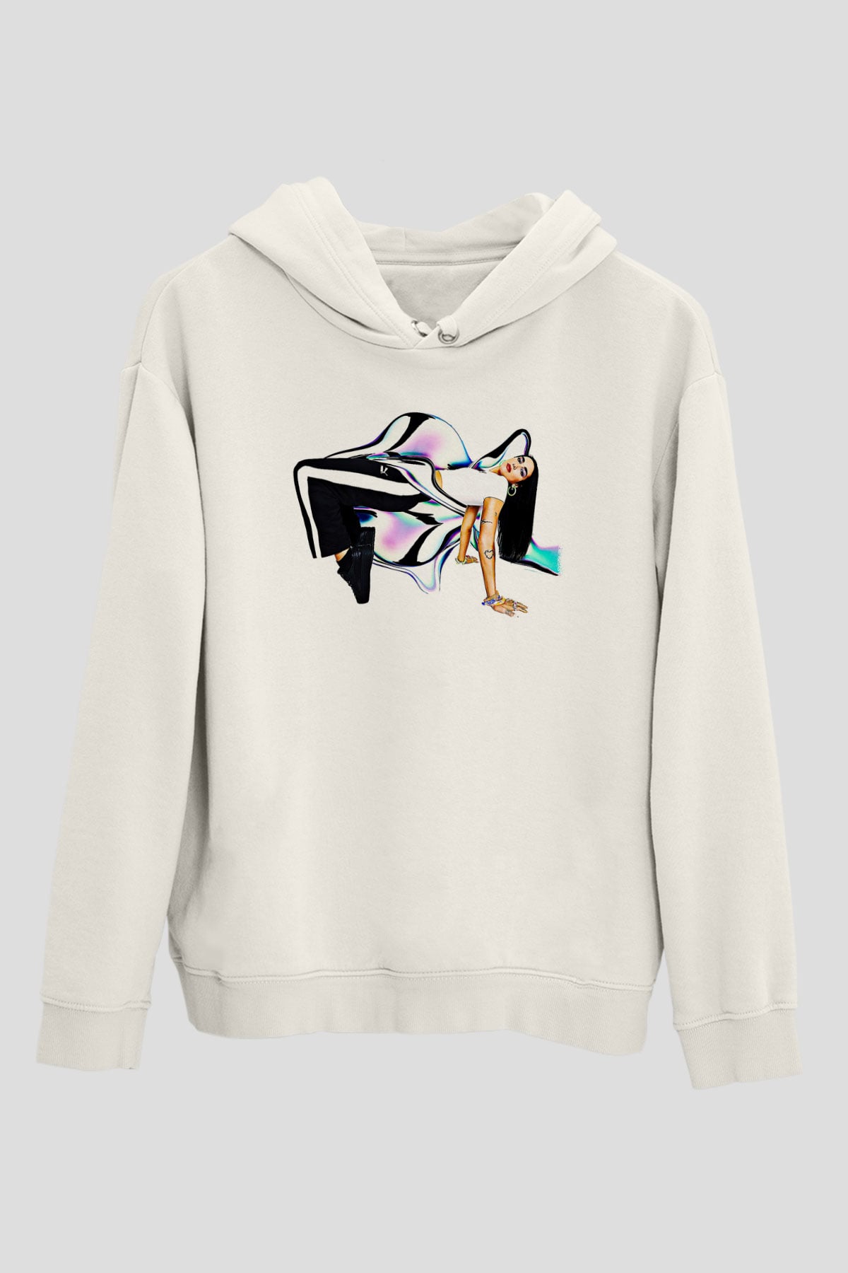 Dua Lipa Baskılı Beyaz Unisex Kapüşonlu Sweatshirt
