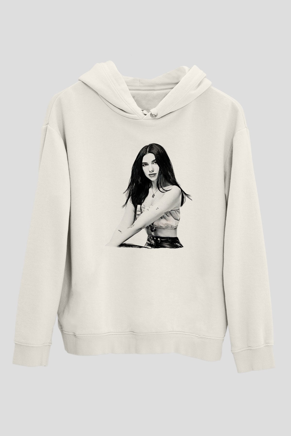 Dua Lipa Baskılı Beyaz Unisex Kapüşonlu Sweatshirt