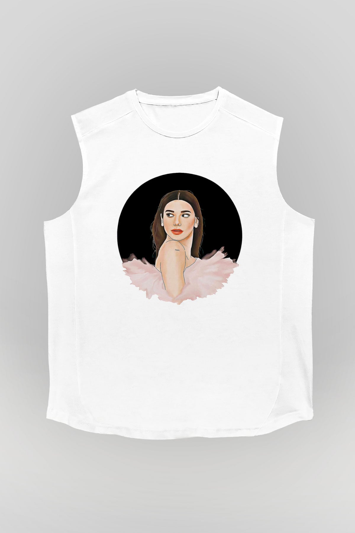 Dua Lipa Baskılı Beyaz Unisex Kolsuz Tişört - Tshirt