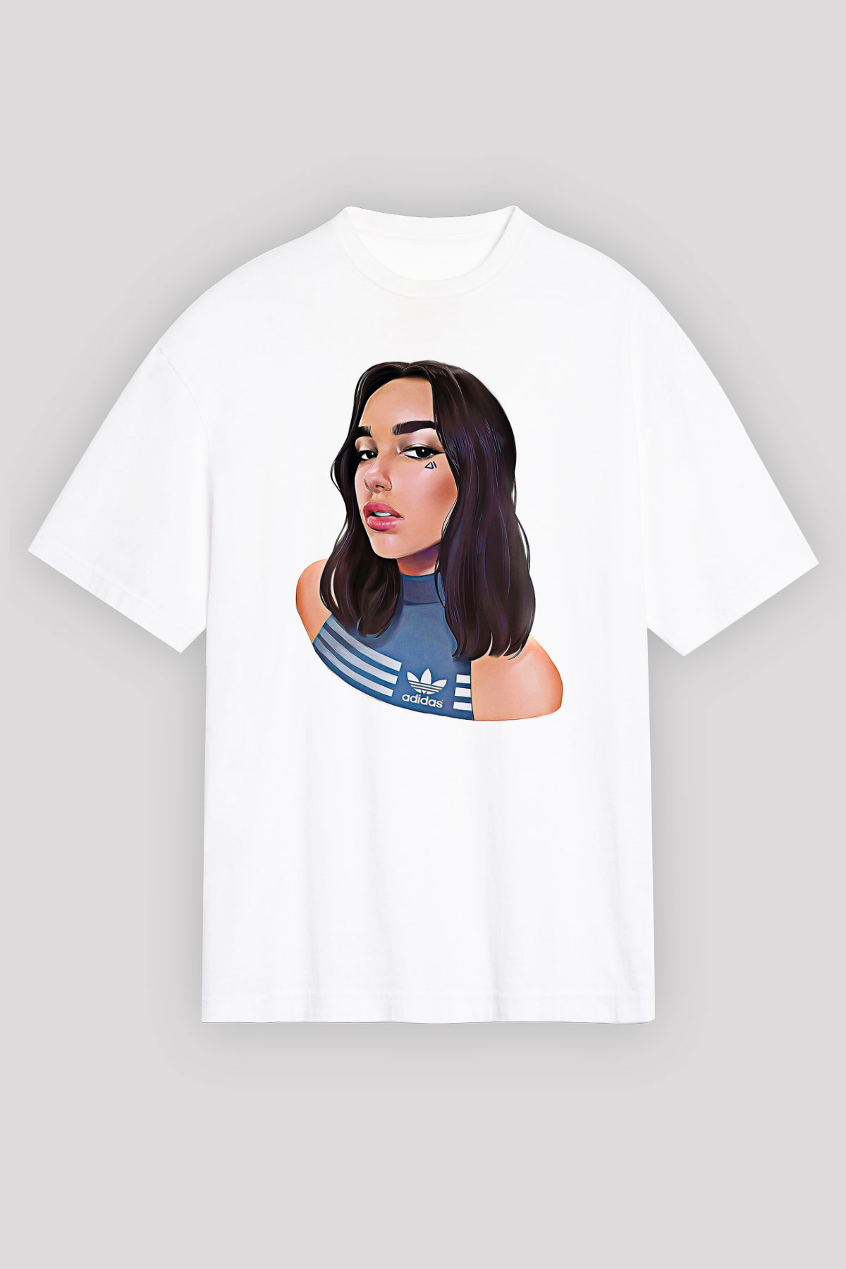 Dua Lipa Baskılı Beyaz Unisex Oversize Tişört - Tshirt