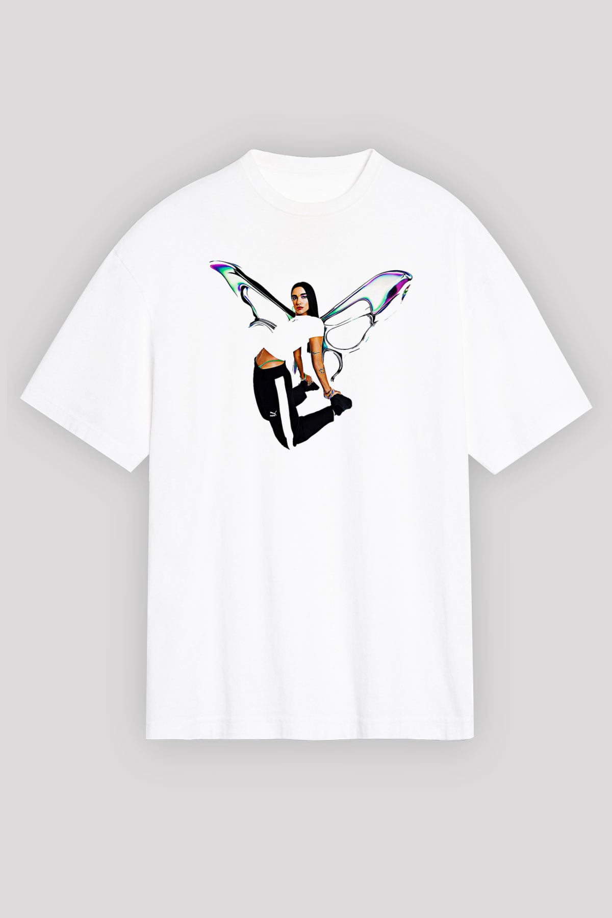 Dua Lipa Baskılı Beyaz Unisex Oversize Tişört - Tshirt