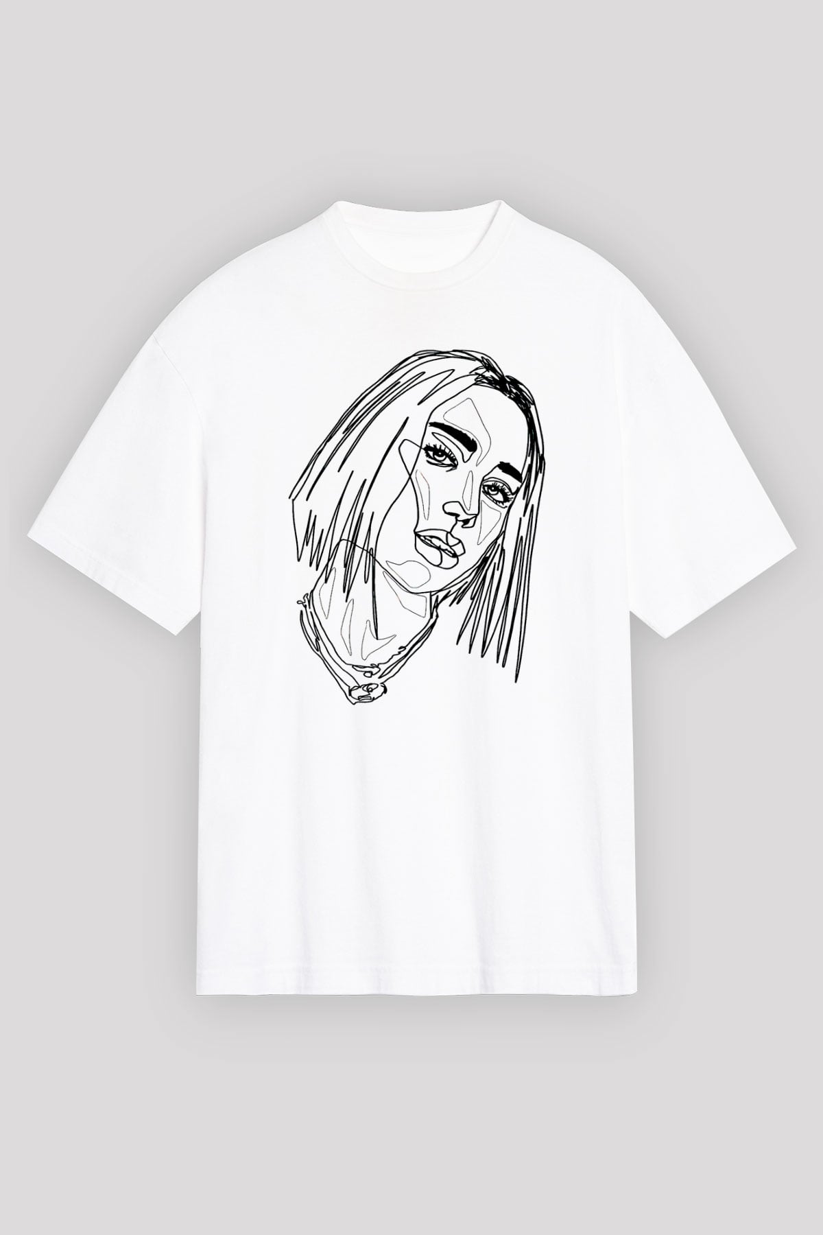 Dua Lipa Baskılı Beyaz Unisex Oversize Tişört - Tshirt