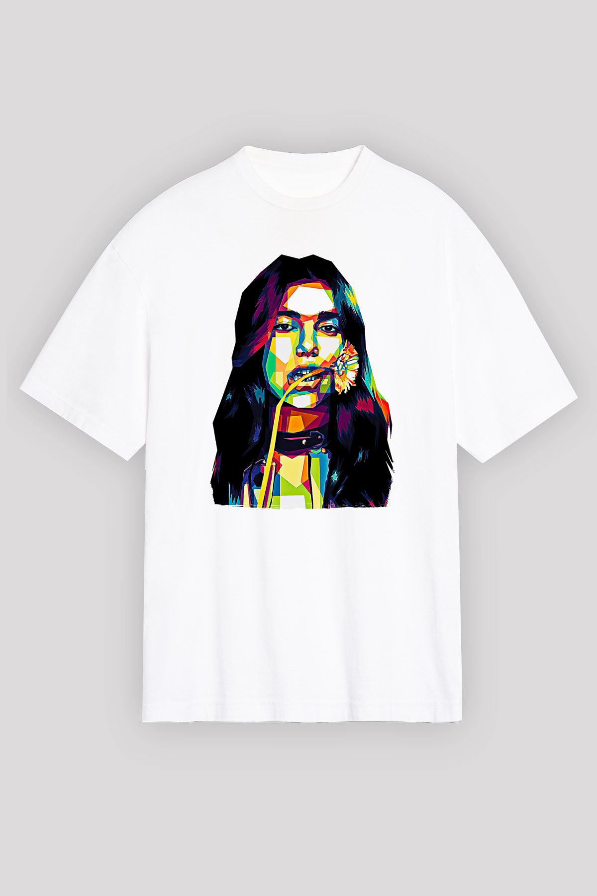 Dua Lipa Baskılı Beyaz Unisex Oversize Tişört - Tshirt