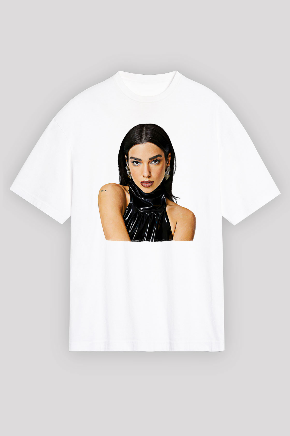 Dua Lipa Baskılı Beyaz Unisex Oversize Tişört - Tshirt