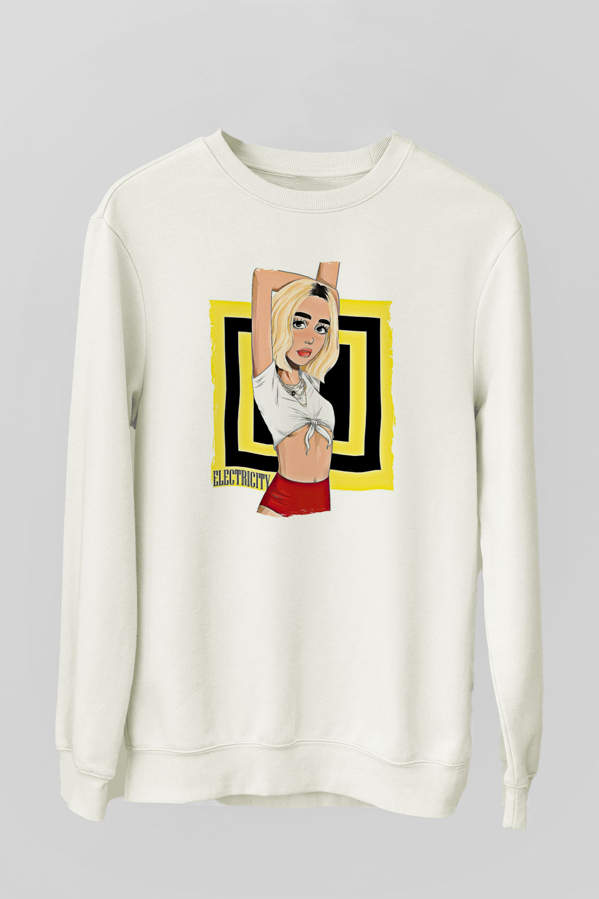 Dua Lipa Baskılı Beyaz Unisex Sweatshirt