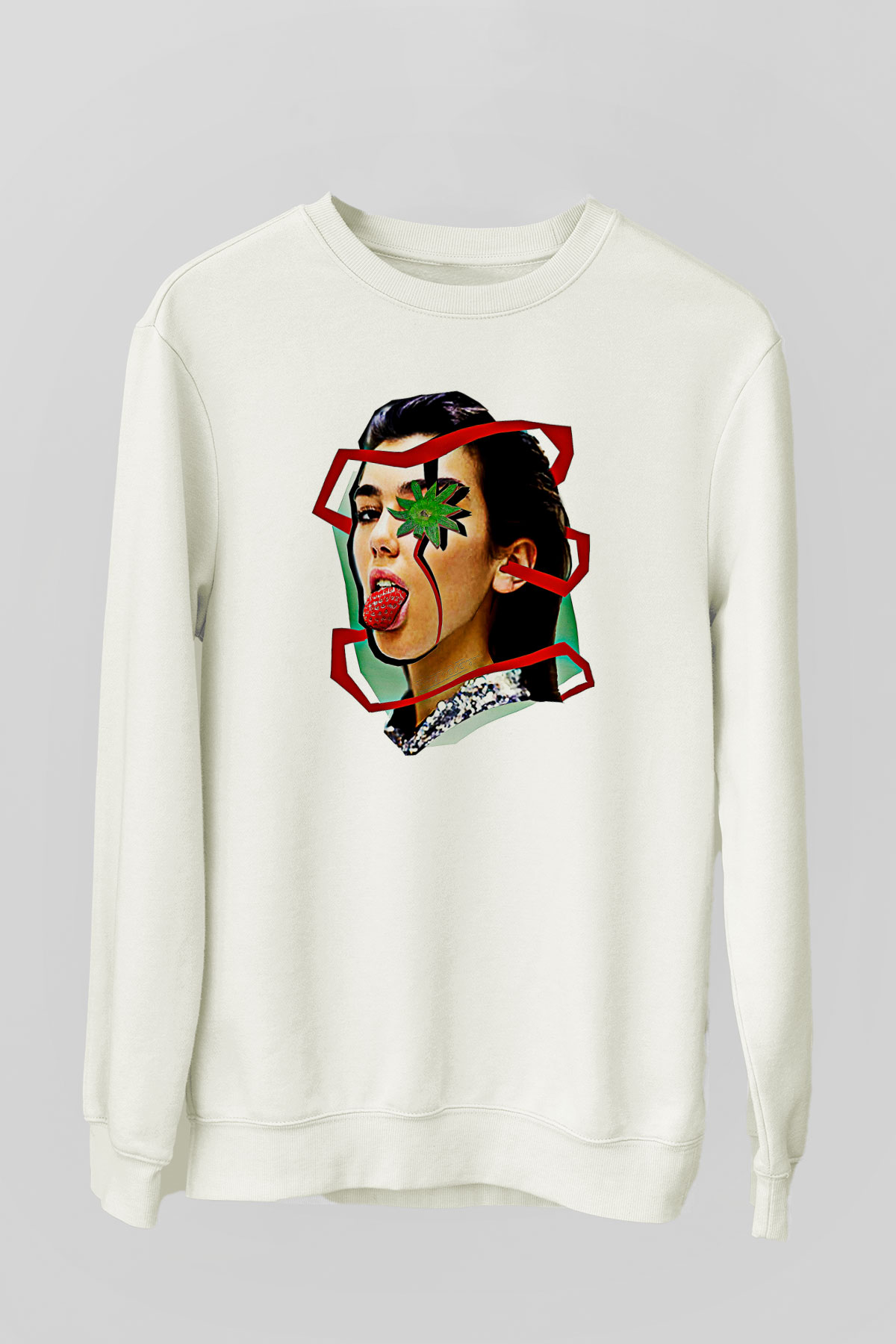 Dua Lipa Baskılı Beyaz Unisex Sweatshirt