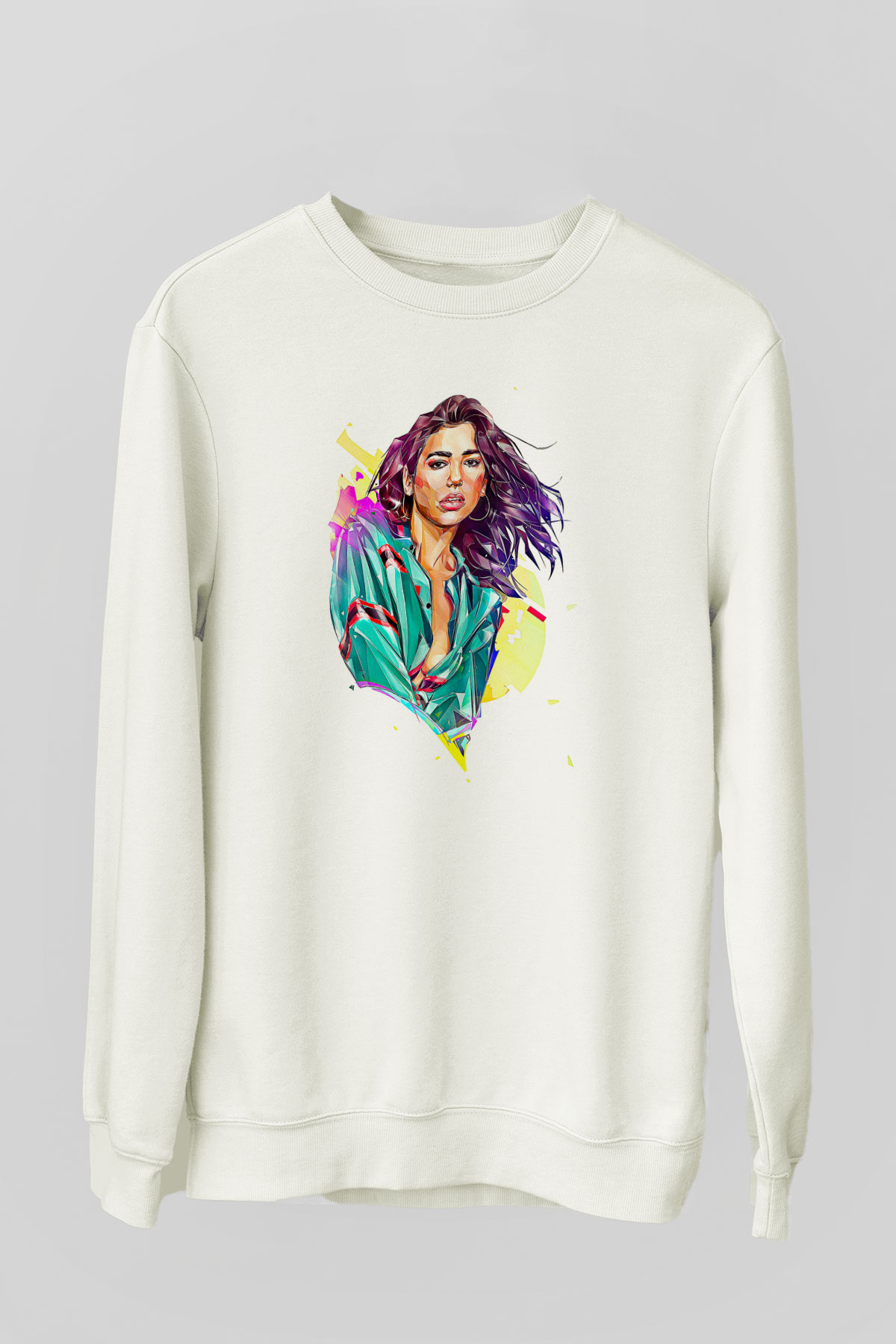 Dua Lipa Baskılı Beyaz Unisex Sweatshirt