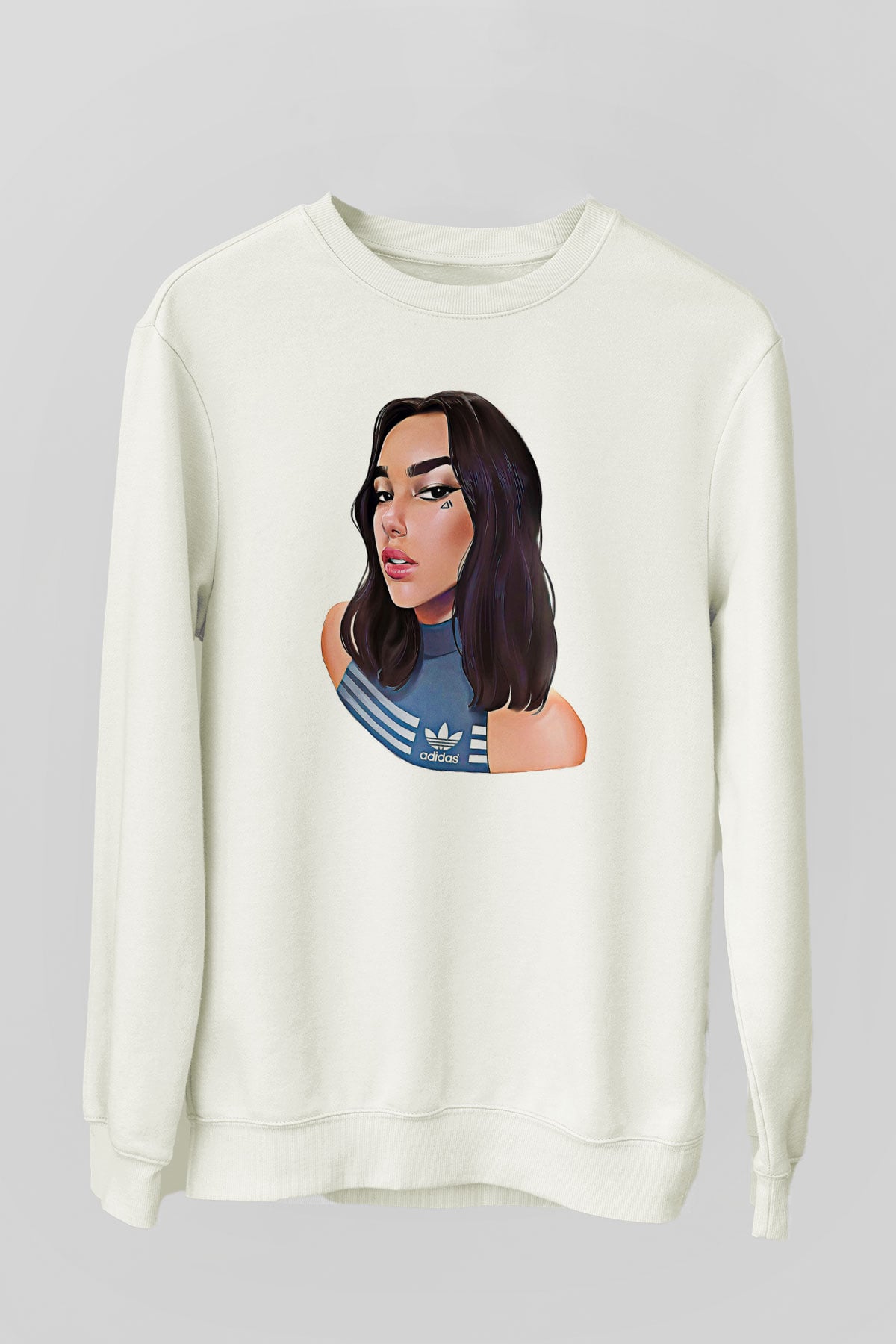 Dua Lipa Baskılı Beyaz Unisex Sweatshirt