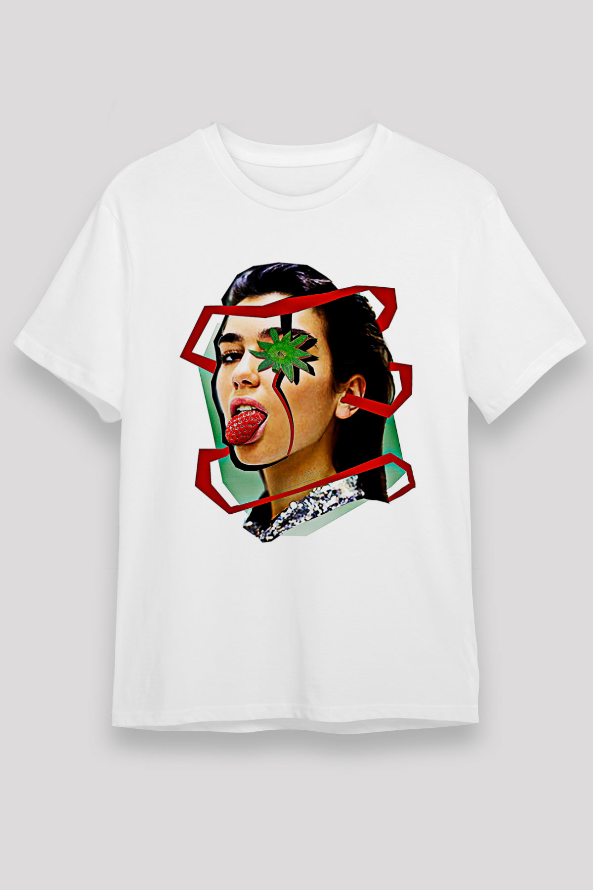 Dua Lipa Baskılı Unisex Beyaz Tişört - Tshirt