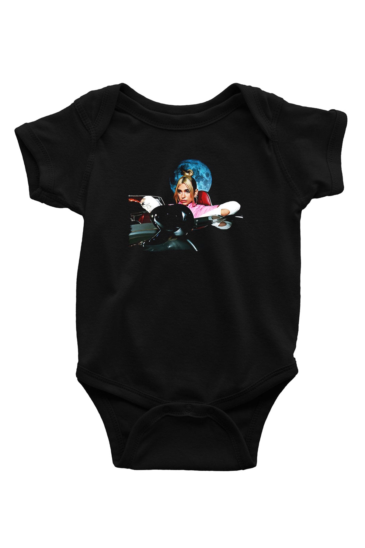 Dua Lipa Baskılı Unisex Siyah Bebek Body - Zıbın
