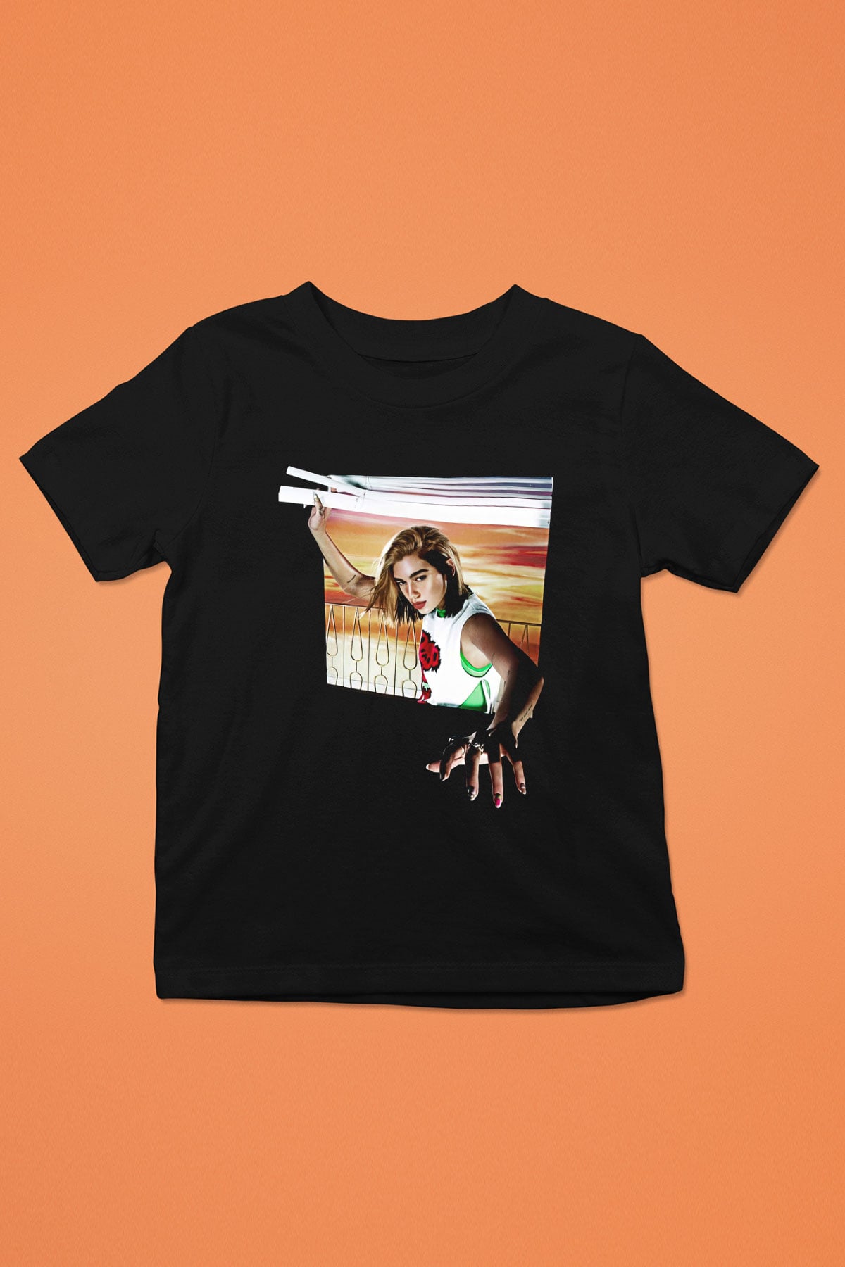 Dua Lipa Baskılı Unisex Siyah Çocuk Tişört - Tshirt