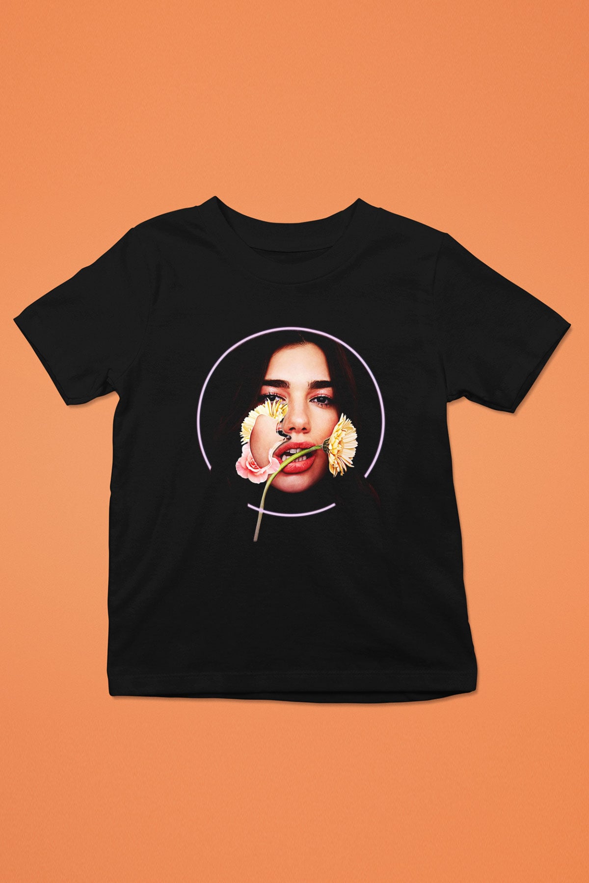 Dua Lipa Baskılı Unisex Siyah Çocuk Tişört - Tshirt