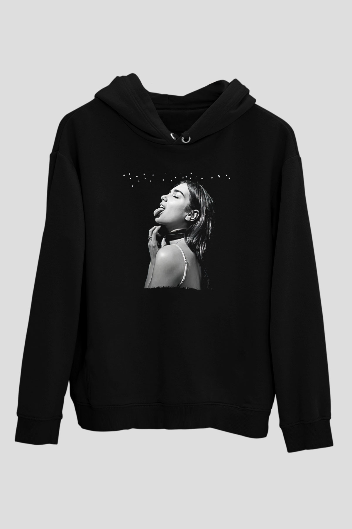 Dua Lipa Baskılı Unisex Siyah Hoodie