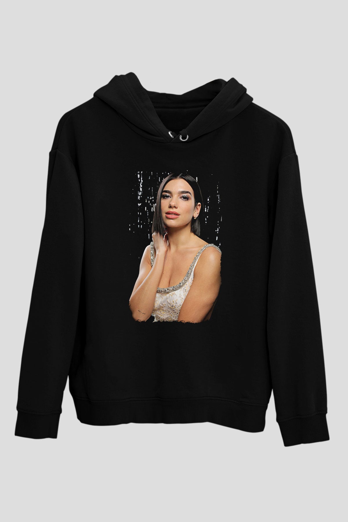 Dua Lipa Baskılı Unisex Siyah Hoodie