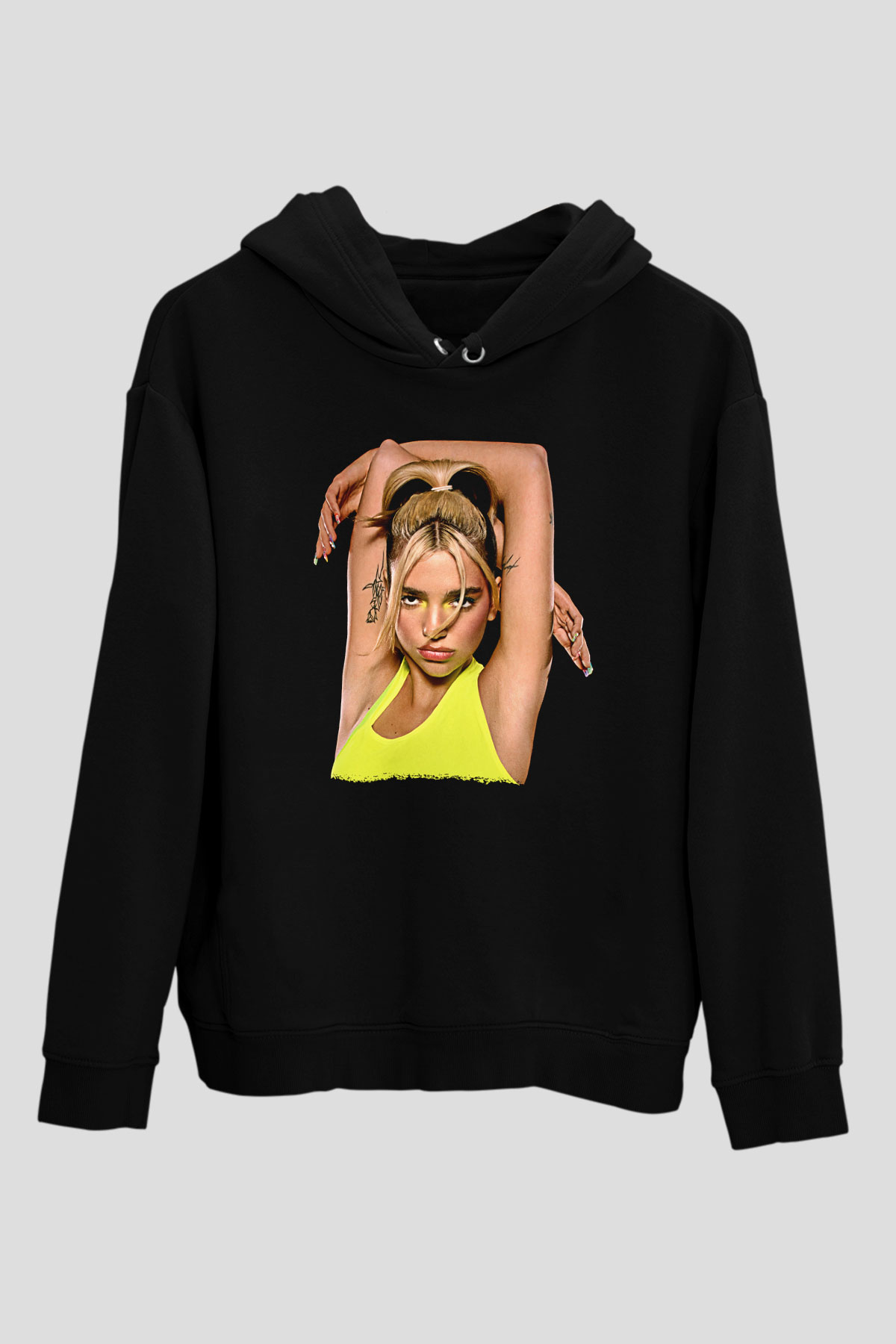 Dua Lipa Baskılı Unisex Siyah Hoodie