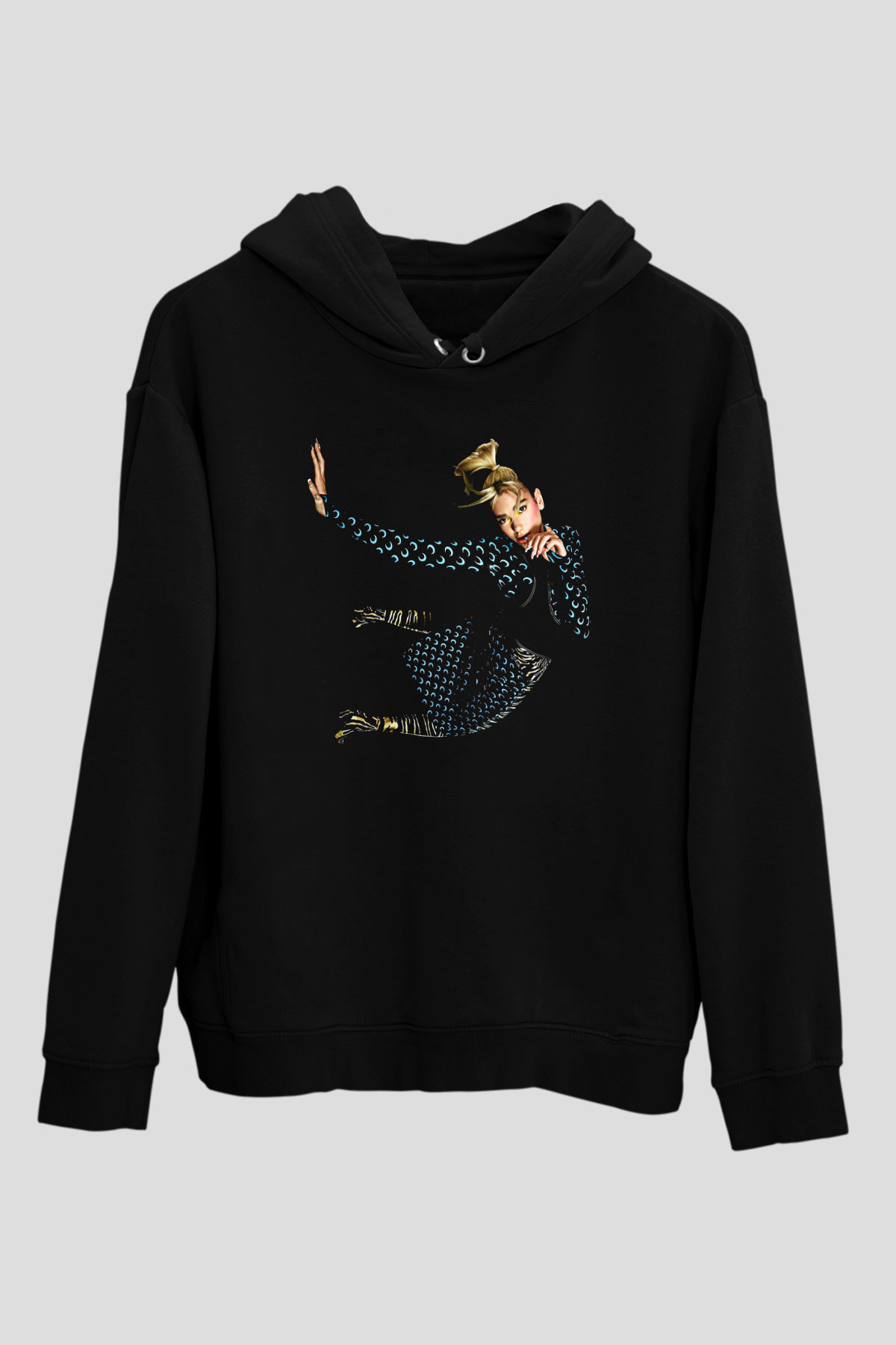Dua Lipa Baskılı Unisex Siyah Hoodie