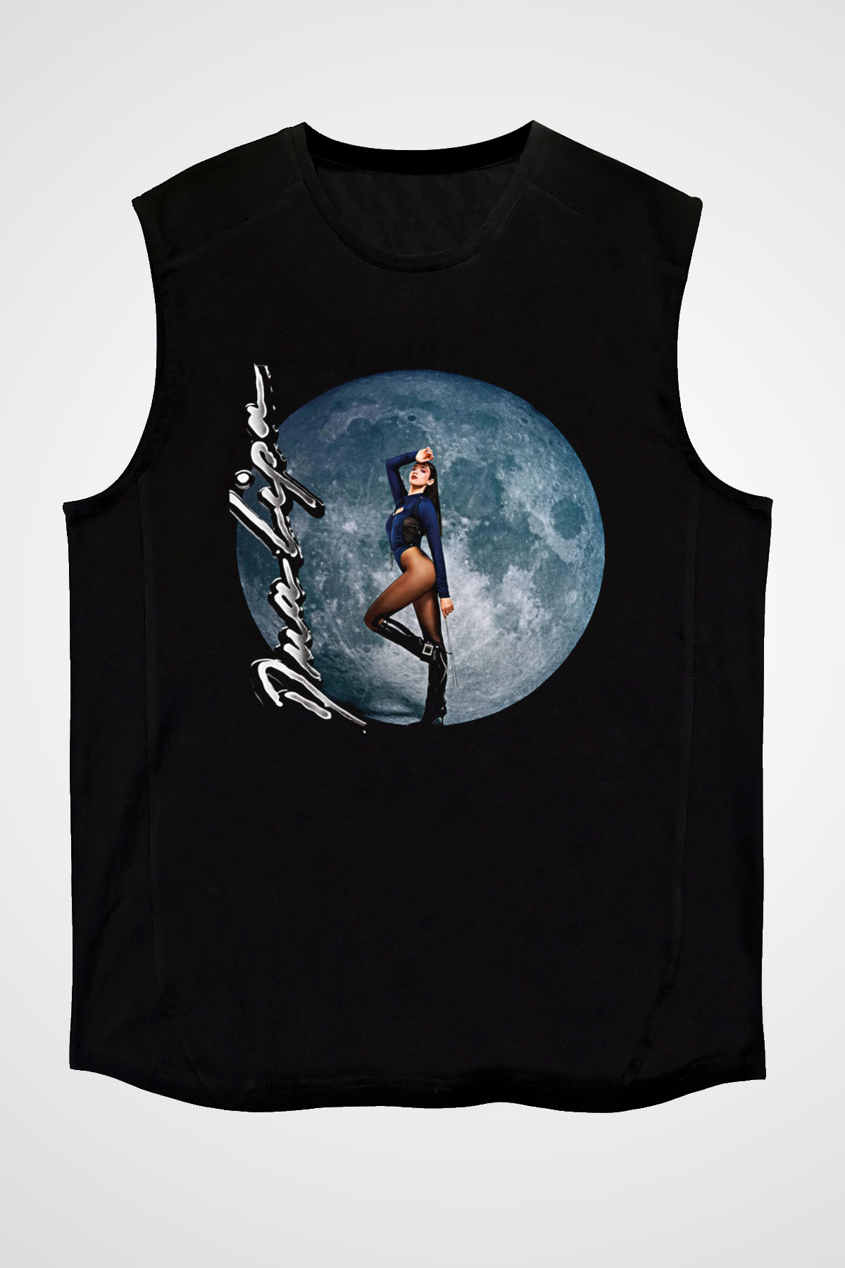 Dua Lipa Baskılı Unisex Siyah Kolsuz Tişört - Tshirt