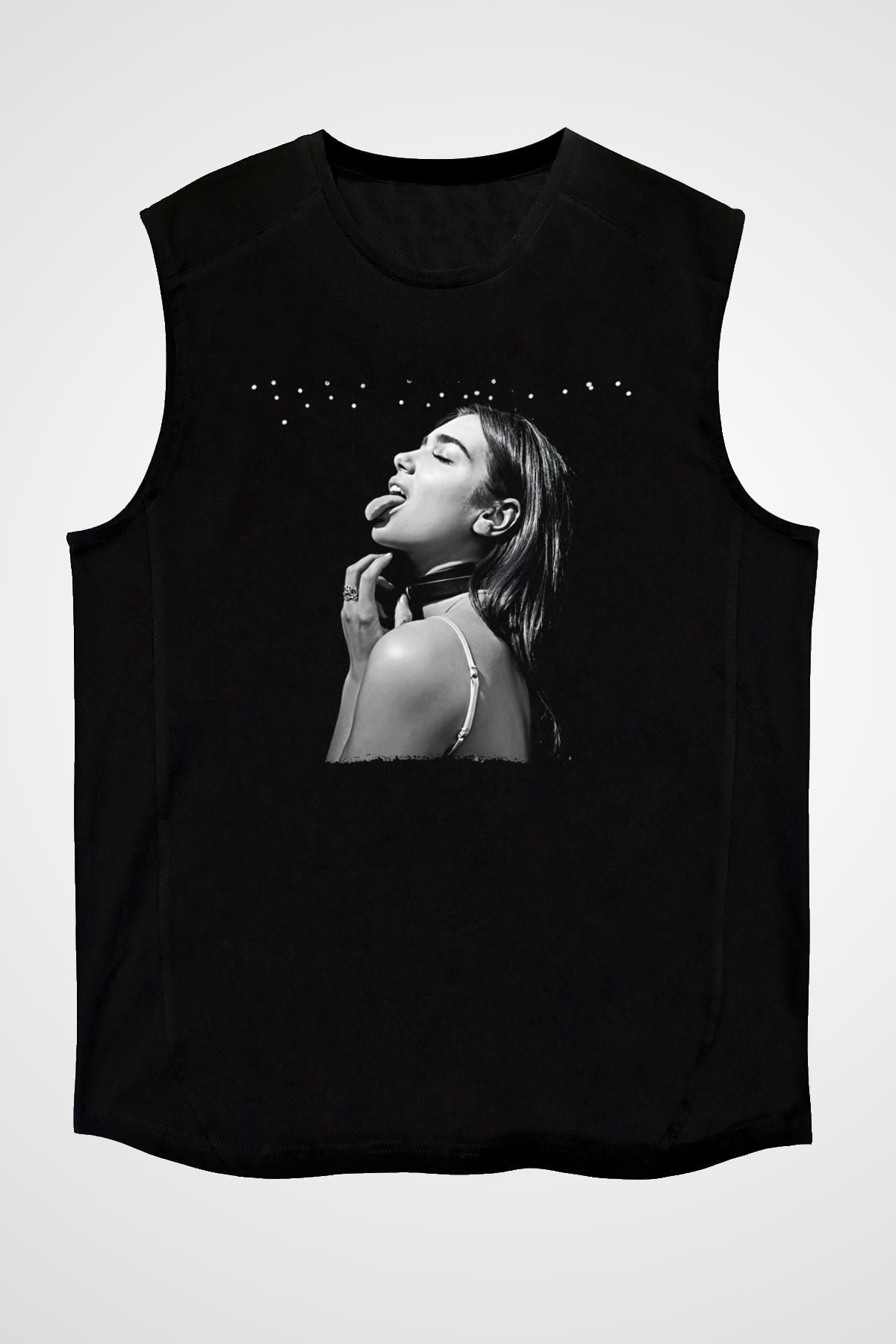 Dua Lipa Baskılı Unisex Siyah Kolsuz Tişört - Tshirt