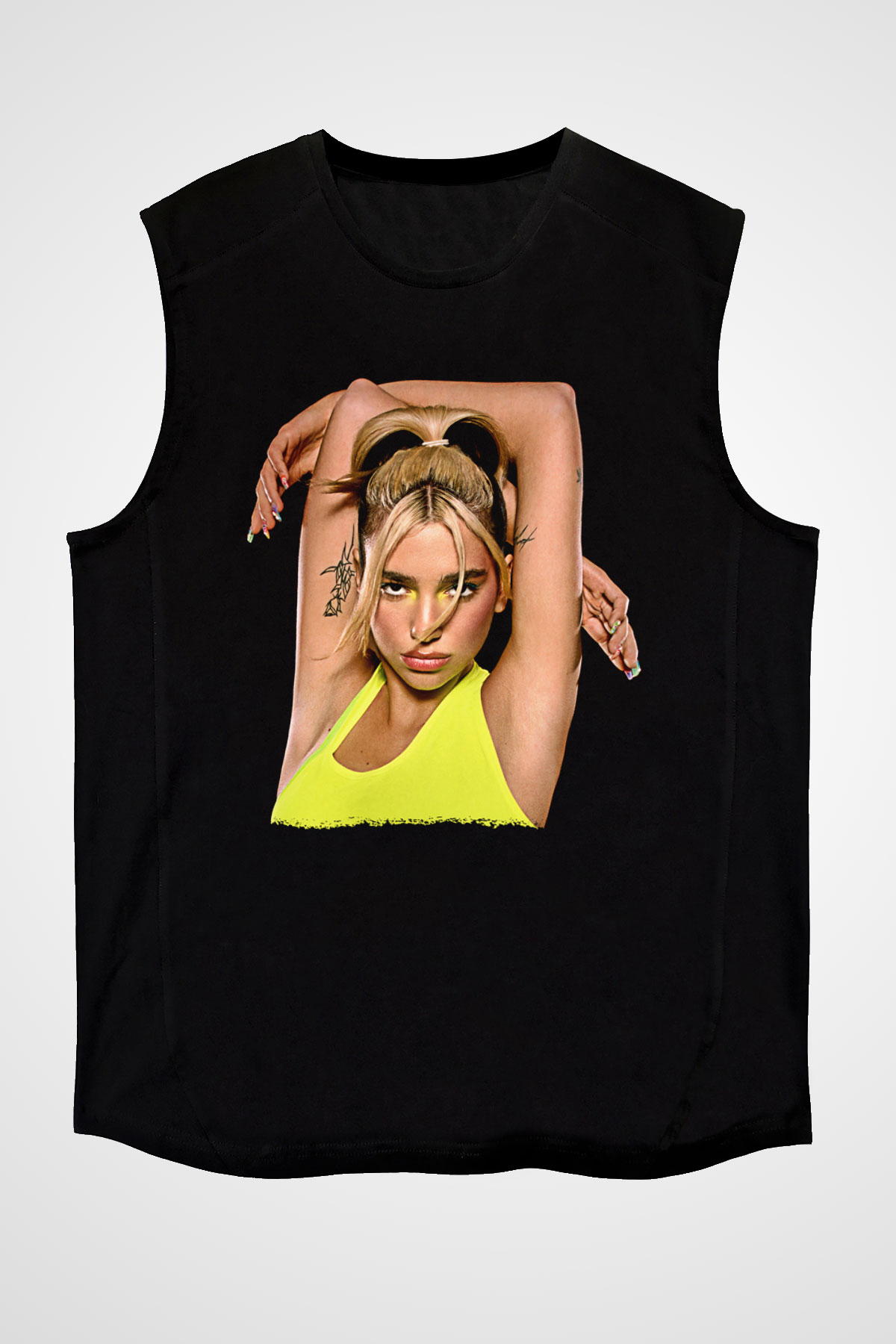 Dua Lipa Baskılı Unisex Siyah Kolsuz Tişört - Tshirt