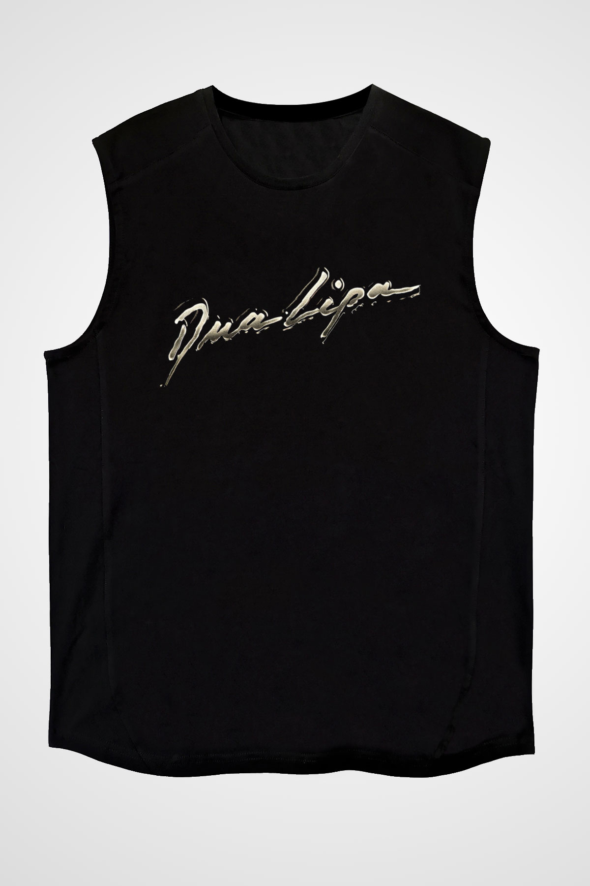 Dua Lipa Baskılı Unisex Siyah Kolsuz Tişört - Tshirt